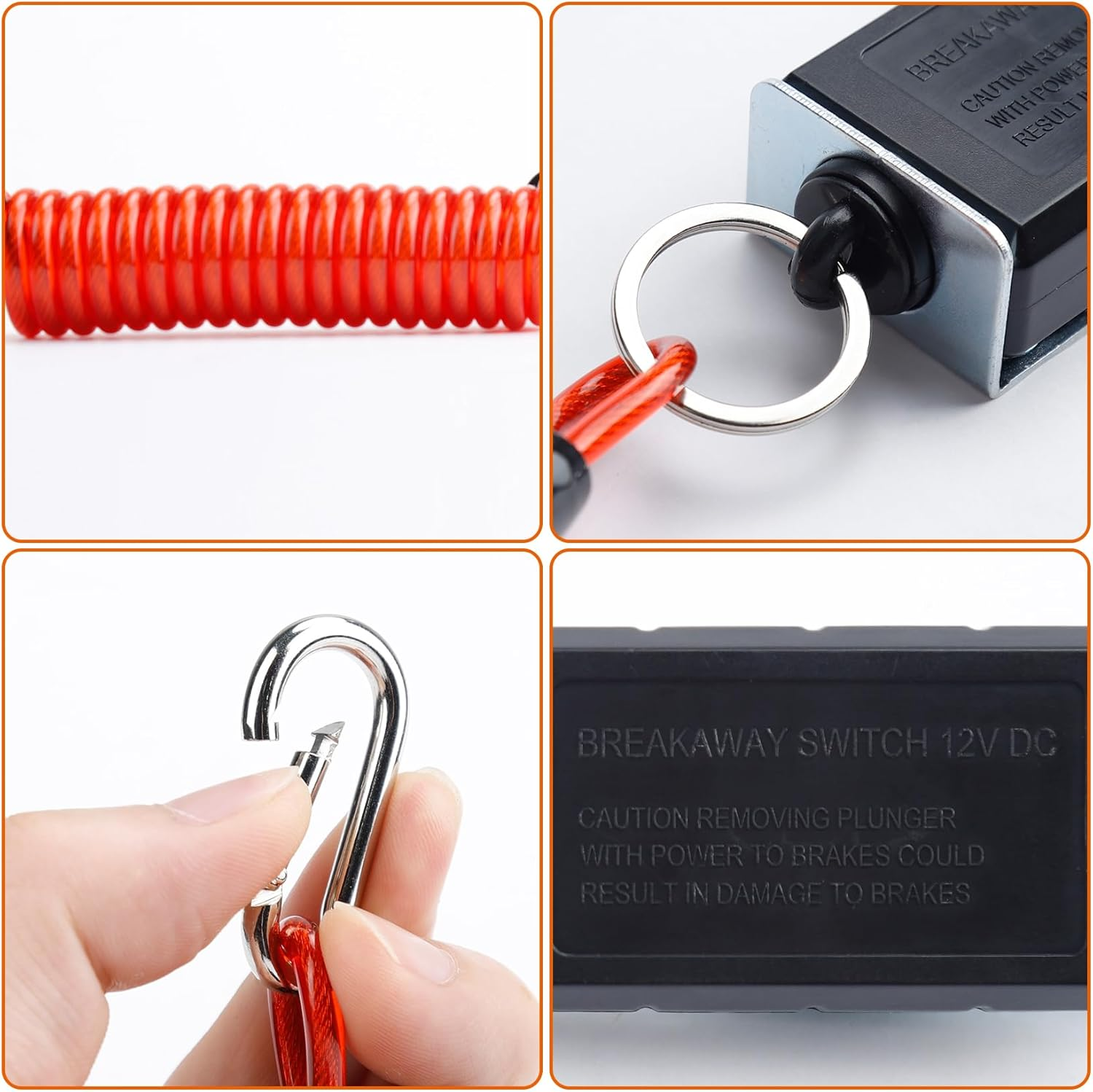 Risornda Trailer Breakaway Switch, 4FT Trailer Breakaway Coiled Cable with Electric Brake, Brake Switch for Trailer Brake 12V, Suitable for RV Towing Trailer image number 1