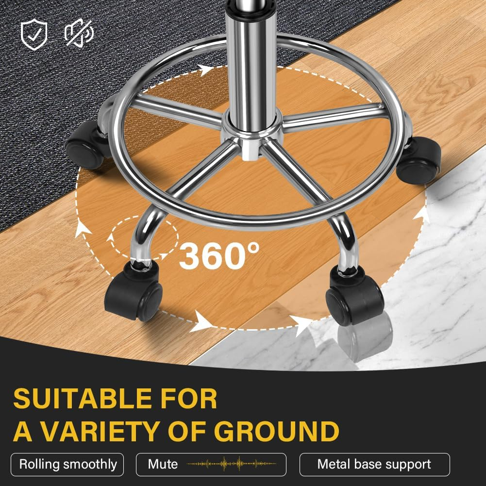 WKWKER PU Leather round Rolling Stool Swivel Height Adjustment Home Office Stool Drafting Lab Kitchen Massage Stools with Wheels Office Chair (Gray) image number 6