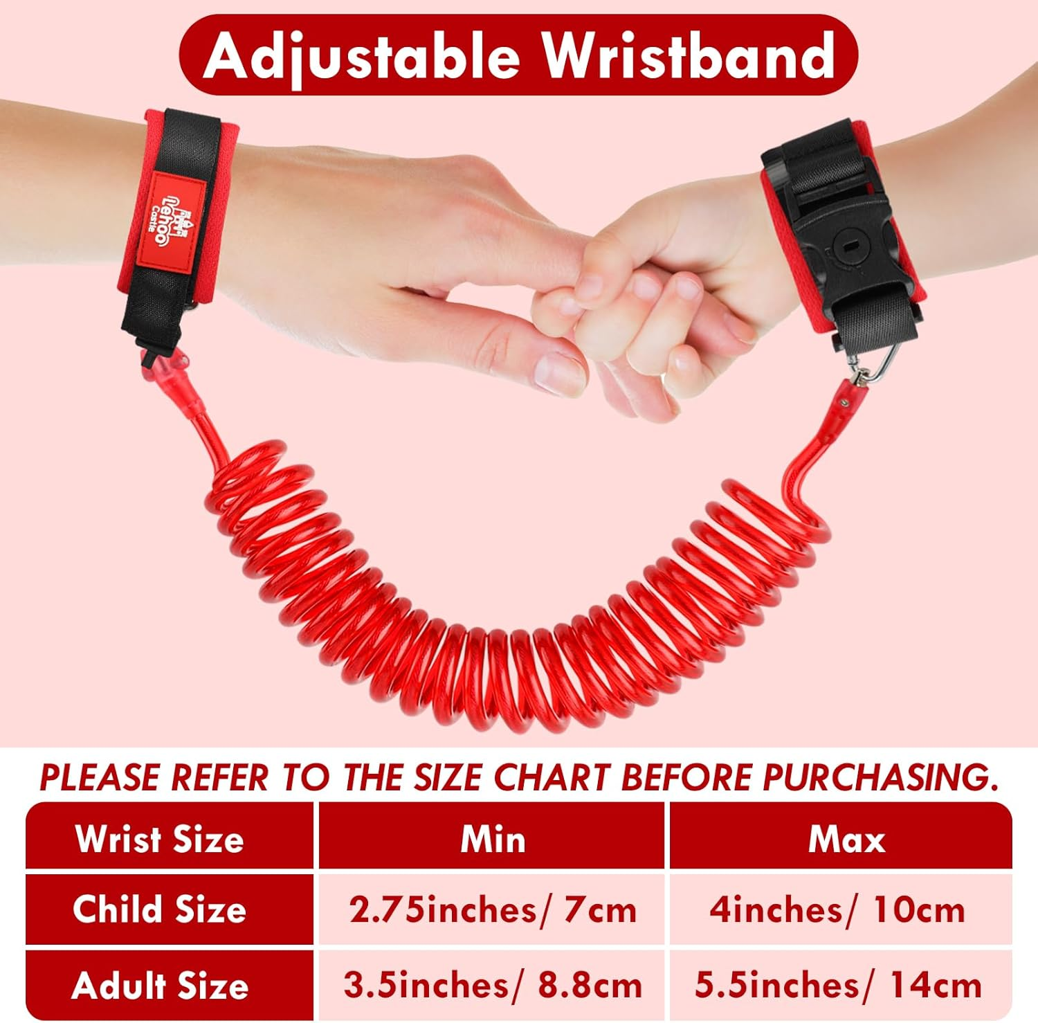 Lehoo Castle 4 in 1 anti Lost Wrist Link Safety Harness, Toddler Harness Leash for Kids, Adjustable Walking Strap, 360&deg; Rotation Baby Safety Harness with Lock (Red 01) image number 4