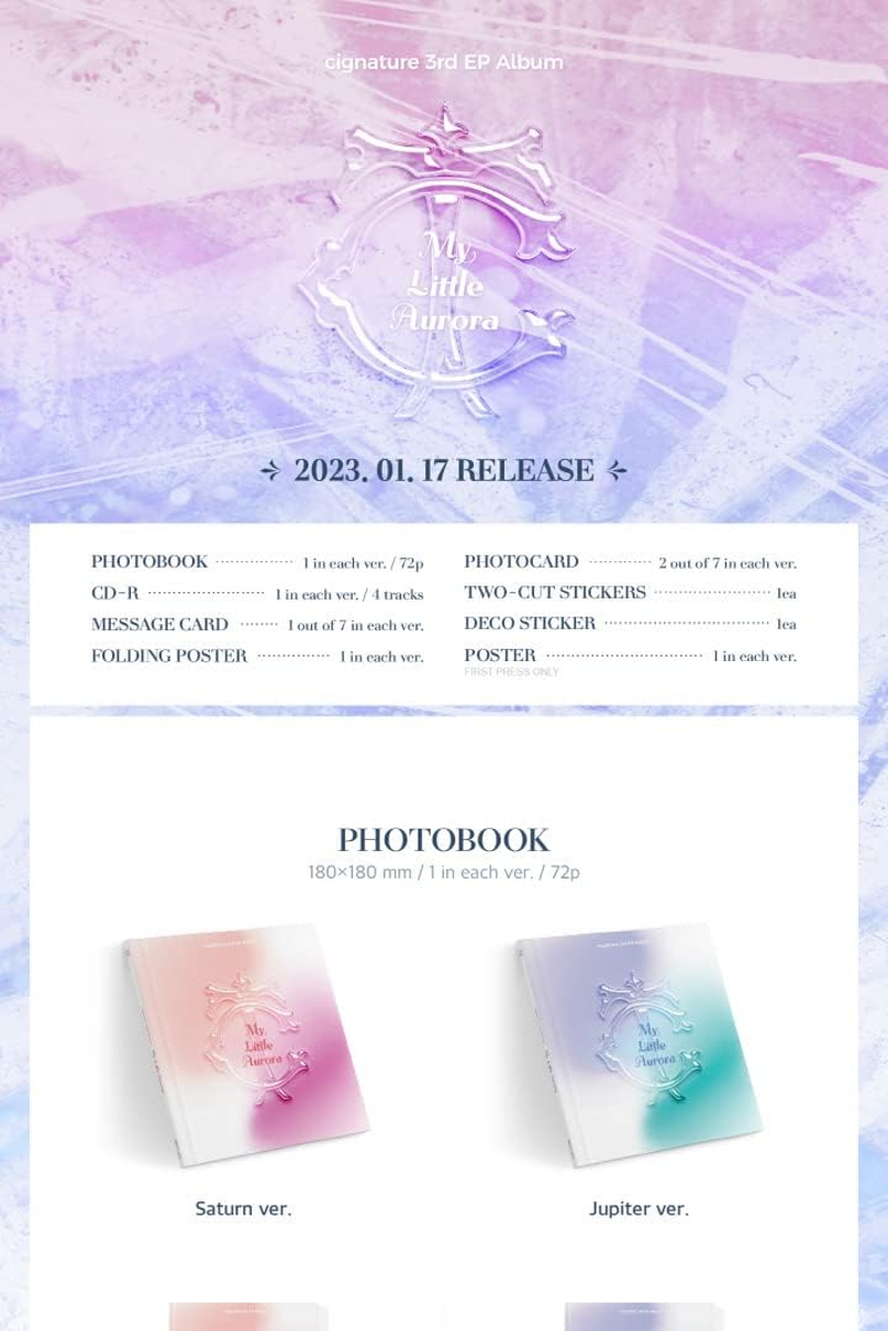 Cignature My Little Aurora 3Rd EP Album Jupiter Version Cd+1P Poster+1P Folding Poster on Pack+72P Photobook+1P Message Card+2P Photocard+1Ea 2Cut Sticker+1Ea Deco Sticker+Tracking Sealed image number 6