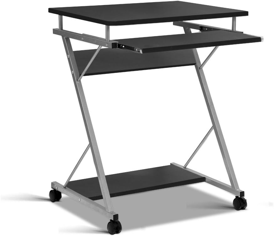 Artiss Computer Desk 60Cm White Particle Board Z Shape Steel Frame Office Laptop Desks Study Student Table, Home Furniture for Room, Portable with Wheels Keyboard Tray Bottom Shelf