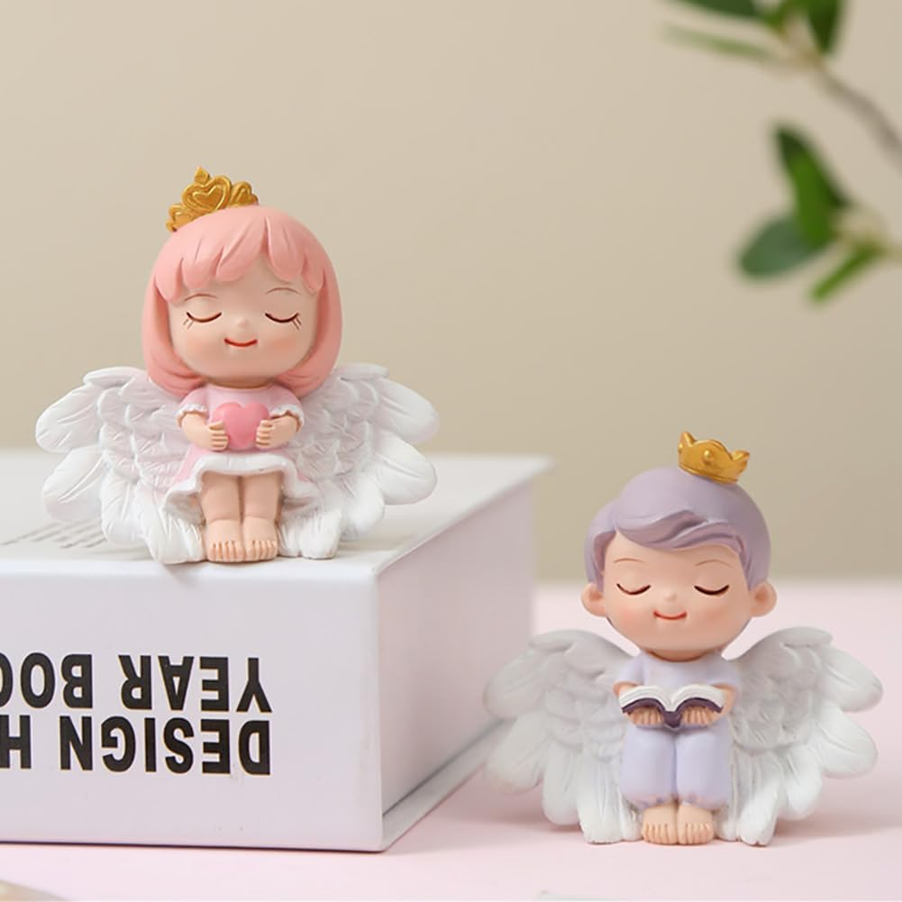 1 Pair Angel Cake Topper Figurines Angel Prince Princess Sculpture Cake Decoration Christmas Desktop Ornaments Home Table Centerpieces Baby Shower Birthday Party Supplies image number 2