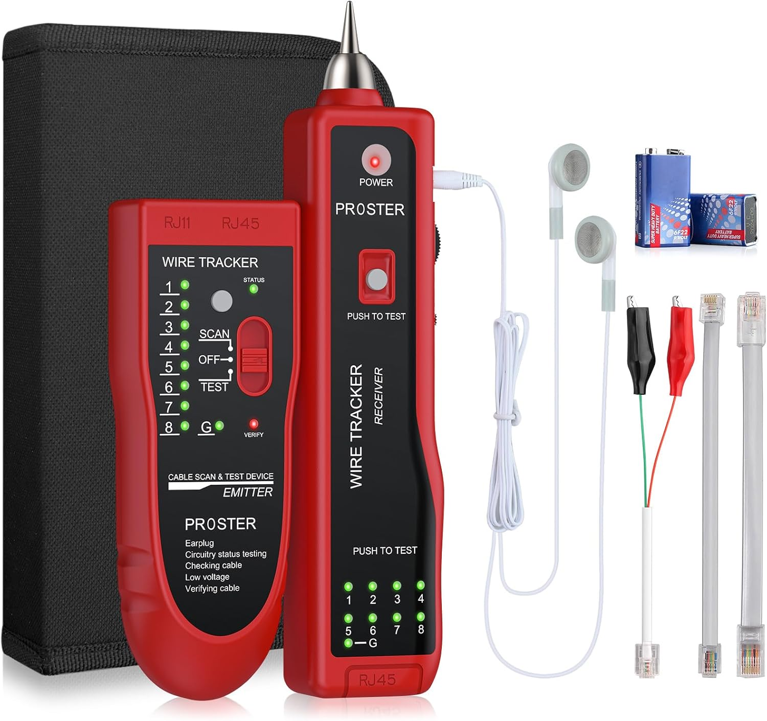 Proster Wire Tracker RJ11 RJ45 Finder Ethernet LAN Multifunction Toner Tracer Network Cable Collation Telephone Line Tester Continuity Checking (Red) image number 6