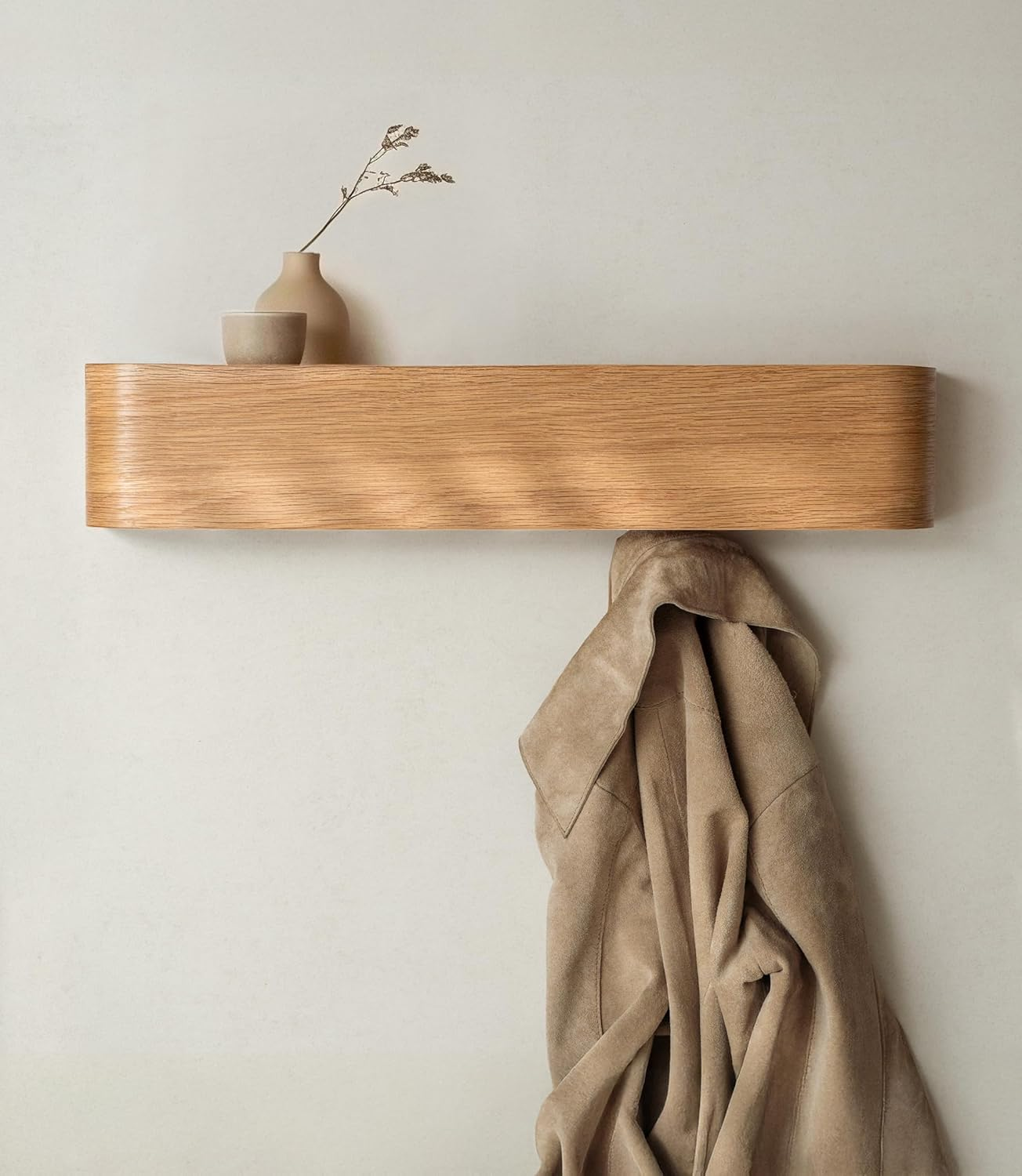 Kazai. Wall-Mounted Coat Rack 'Toke' | Modern Design Coat Rack with Hidden Wall Hooks | Solid Wood Veneer Panel Coat Hanger | Oak image number 4