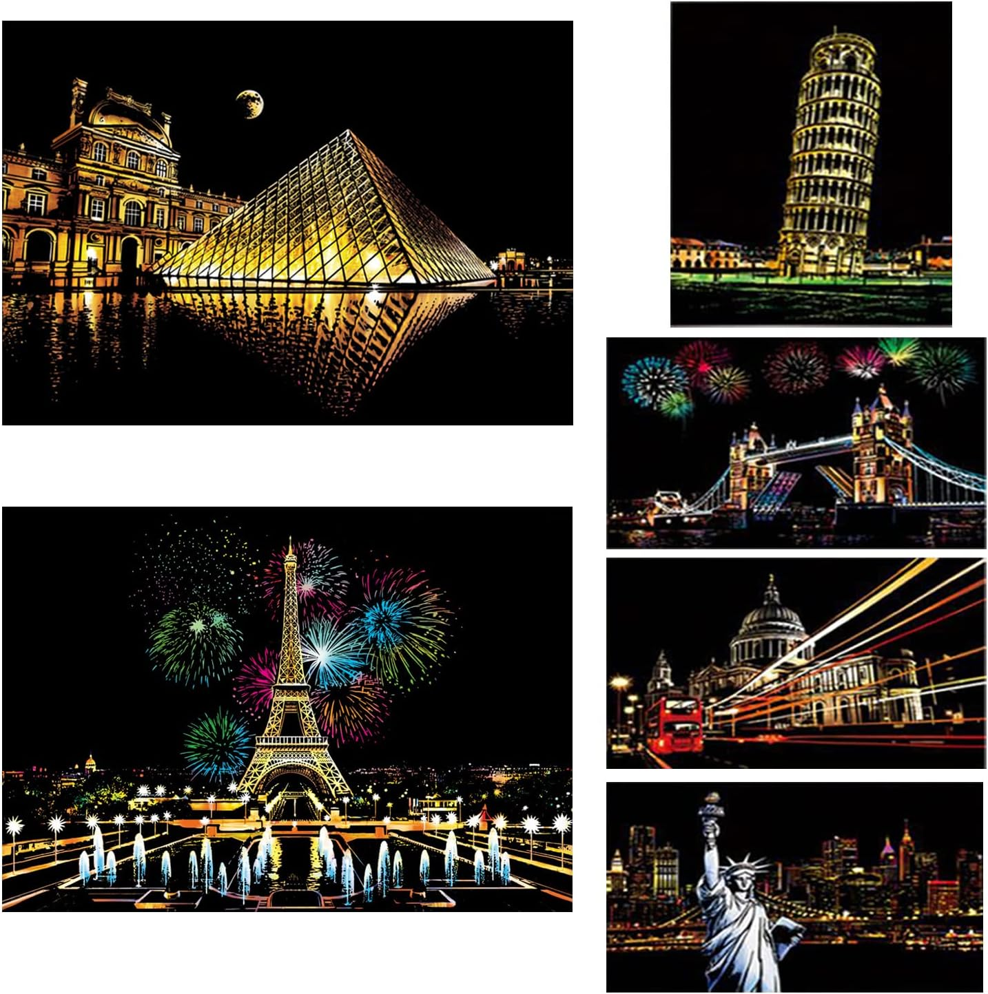 Georgie Porgy Scratch Picture Set DIY Craft Sets for Children Magic Rainbow Scratch Paper A4 Postcards for Christmas Birthday Gift with Scratch Tools Kit (Europe + Road Corner)