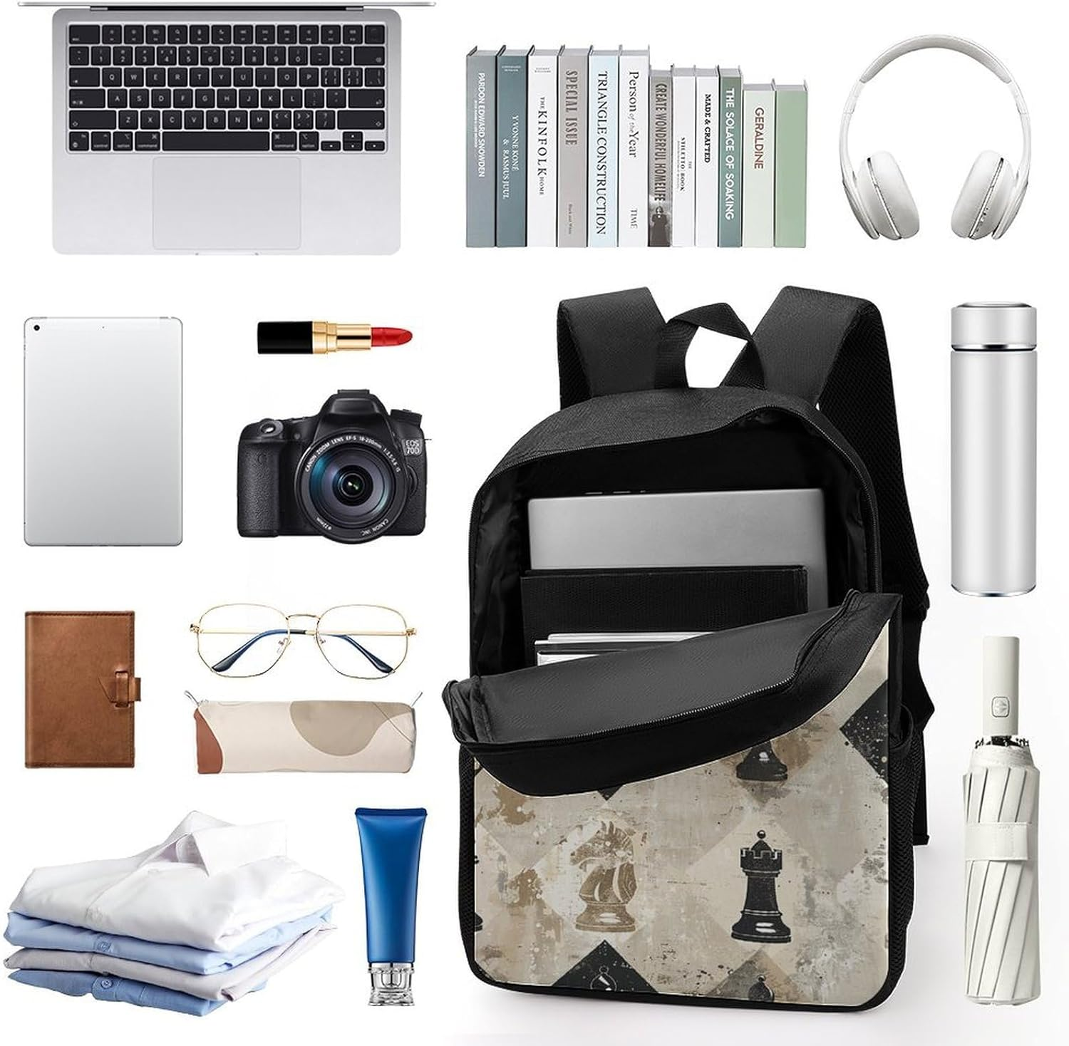 RTFGHJS Chess Piece Brown Pattern Laptop Backpack,17 Inch Fashion Travel Backpacks Shoulder Bag, Crossbody Bag for Work