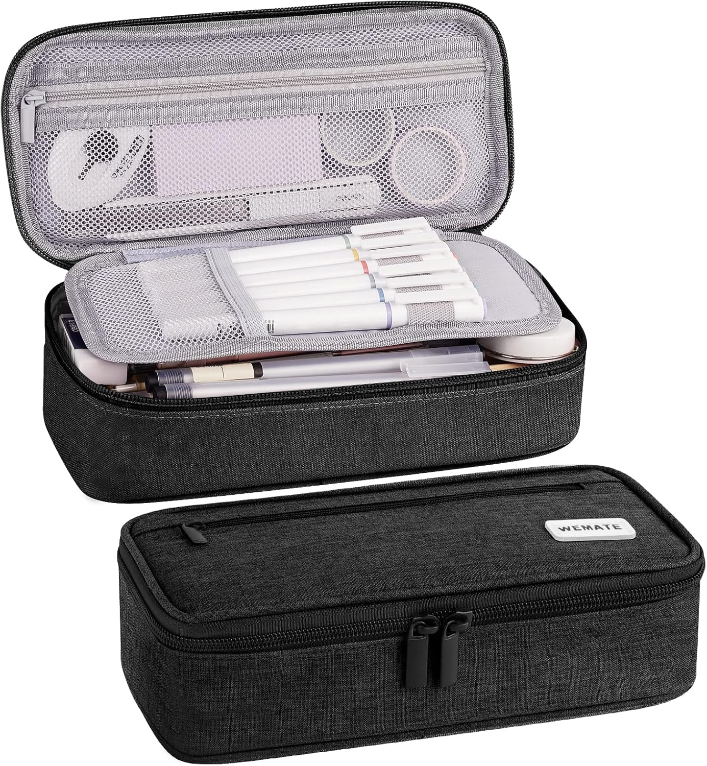 WEMATE Large Pencil Case Aesthetic, Big Capacity Canvas Pouch with Zipper, Marker Pen Case for Women & Men, Portable Stationery Pencil Bag for Office, Light Grey