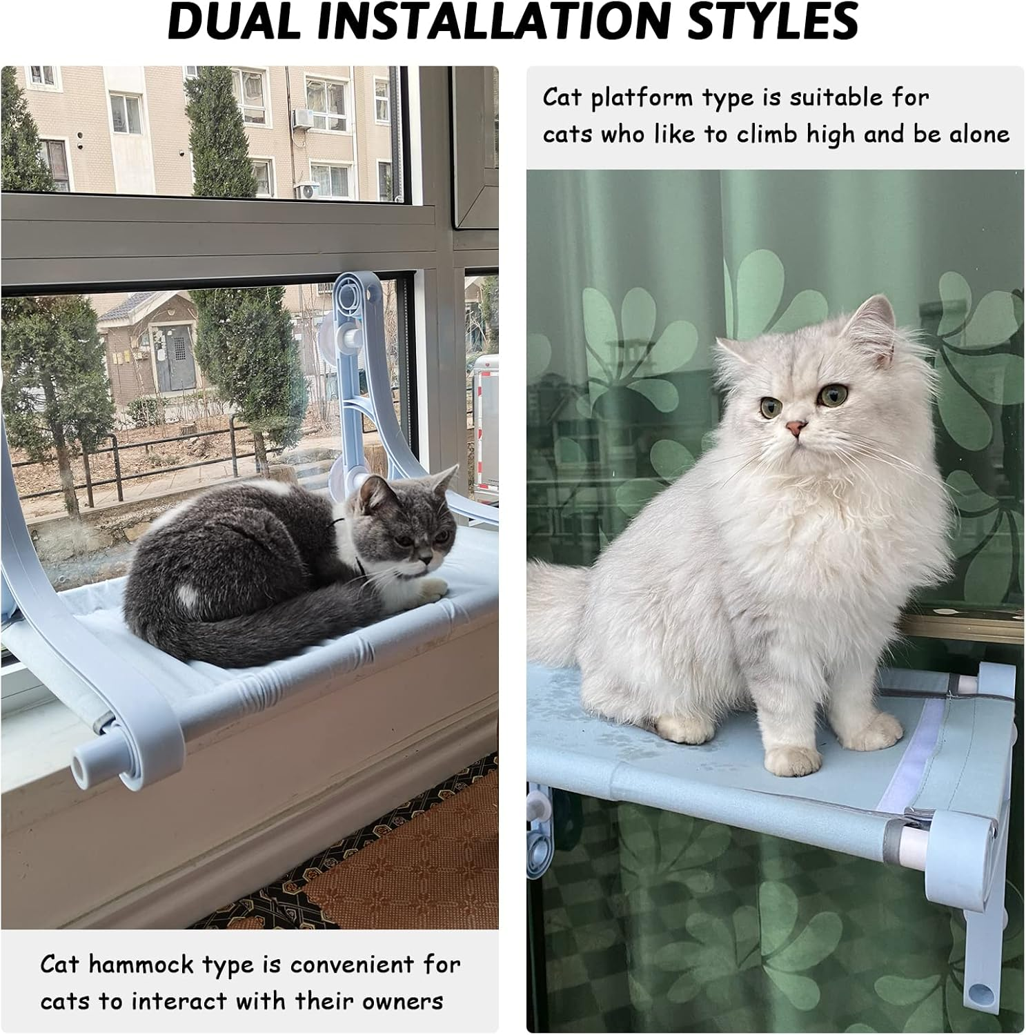 Fhiny Cat Window Perch, Cats Hammocks Seat for Indoor Cats with 2 Installation Styles Kitten Bed with Reinforced Screw Suction Cups & Shelves Space Saving Window Furniture for Small Cats Playing image number 3