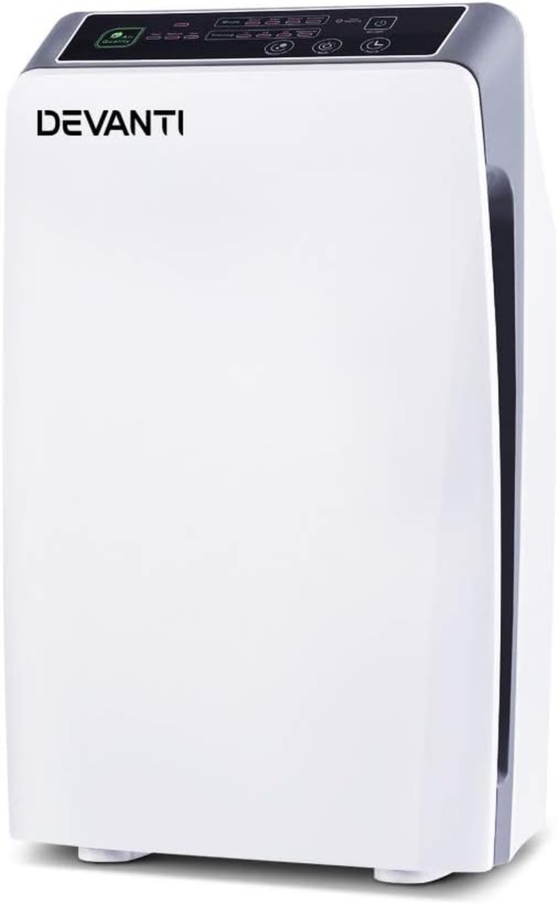 Devanti Air Purifier, 4 Layer Home Purifiers Hepa Filter Bedroom Freshener Cleaner Carbon Replacement Filters Smoke Remover Office Kitchen Room Smart Equipment, with Remote Control 180M&sup3;/H White image number 3