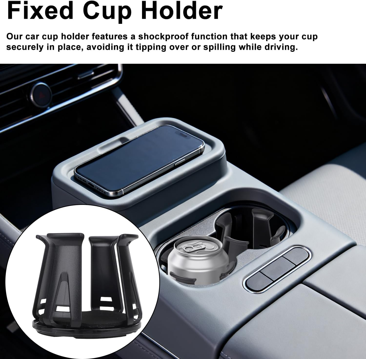 2Pcs Car Cup Holders Insert, Self-Adhesive Automotive Cupholder Wiggle Free Design Easy to Use Automotive Interior Accessories for Fixing Water Cups and Drinks (Black) image number 2