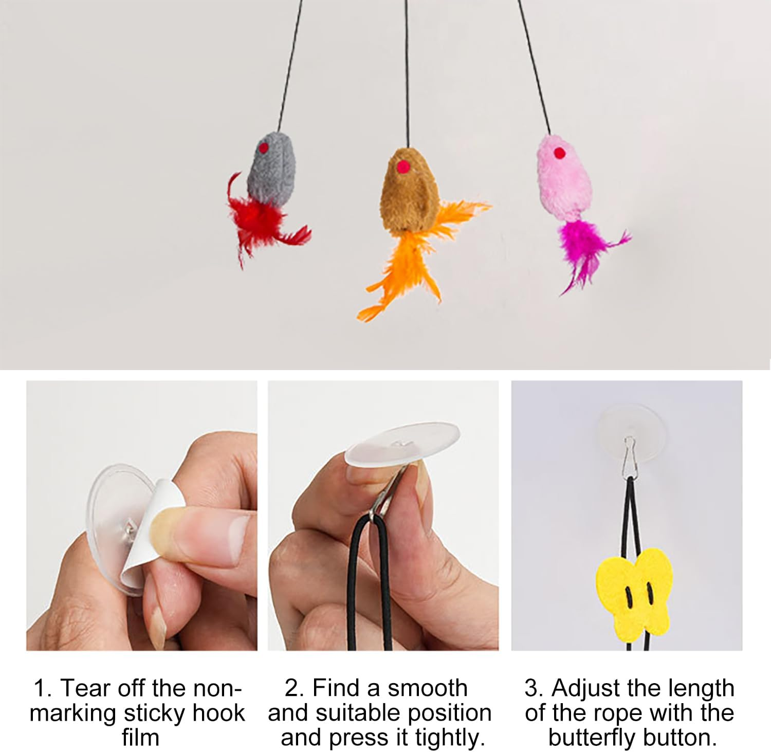 Pack of 3 Cat Toys Self-Employment Hanging Door Frame Elastic Mouse with Squeaky Sound, Interactive Dancer Cat Toy Mice for Cat Run and Boredom Interactive image number 1