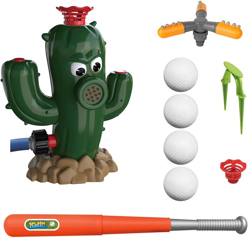 Outdoor Water Spray Sprinkler for Kids & Toddlers, Summer outside Toys Backyard Games, Water Hose Sprinkler | Cactus Shape Garden Watering Sprayer with Baseball Set for Yard and Lawn image number 4
