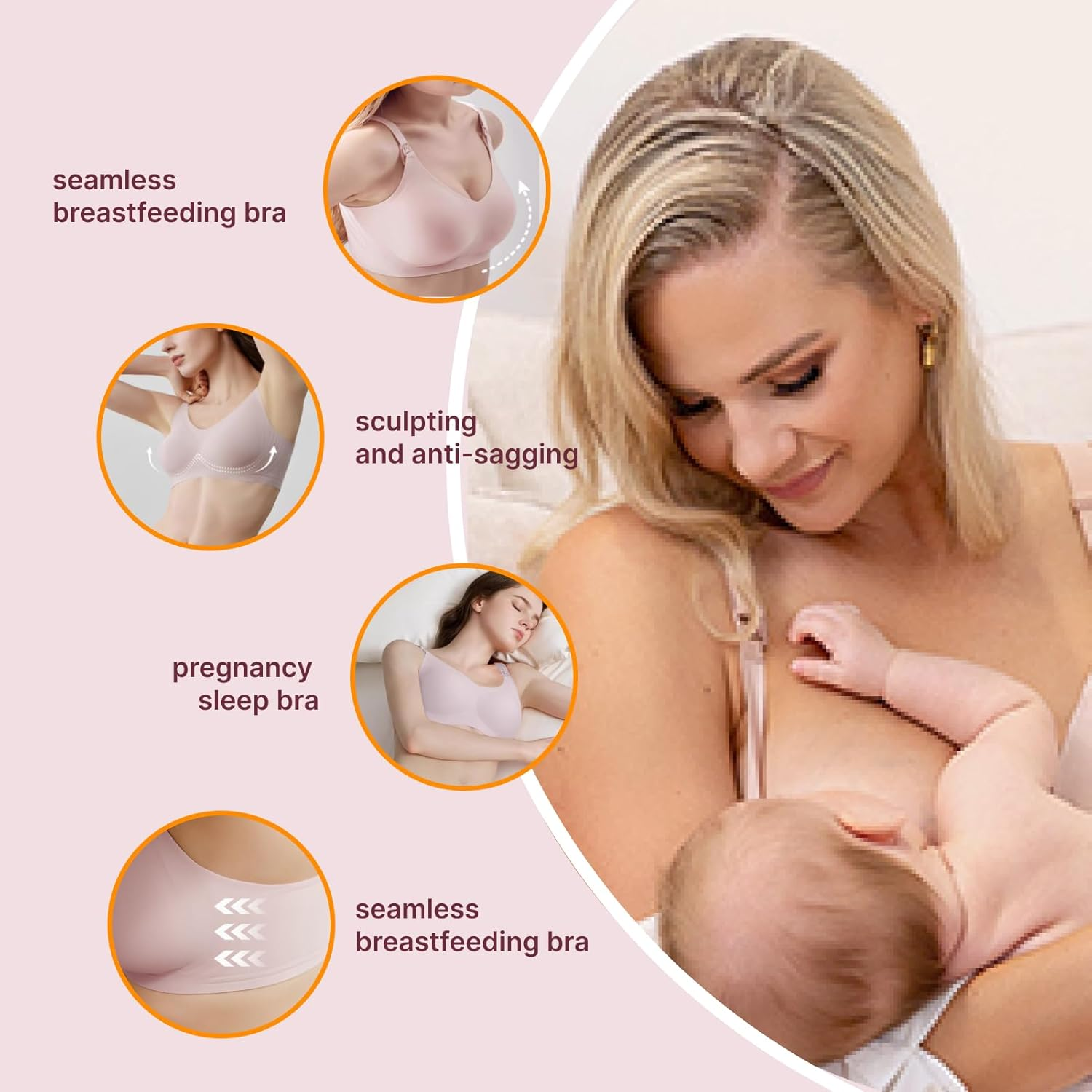 Lapetwbn Seamless Nursing Bra Wireless Maternity Sleep Bralette for Breastfeeding, Pump Compatible Comfort Bra with Removable Pads, Pregnancy and Postpartum Support Sizes L image number 1