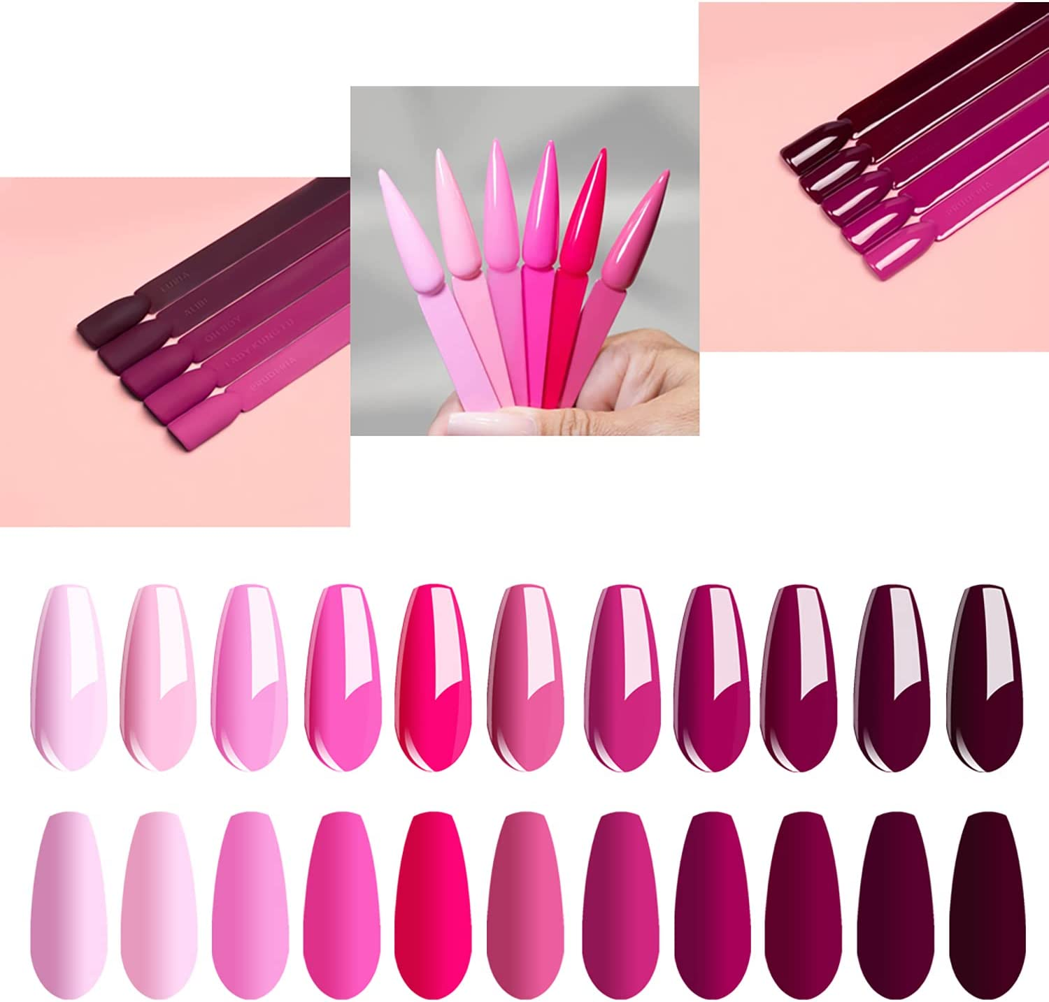 Vishine Gel Polish 12Pcs Soak off UV LED Nail Art Manicure DIY Salon Set Pink Fuchsia Rose Purple Color Series with Matte Top Coat 8Ml image number 5