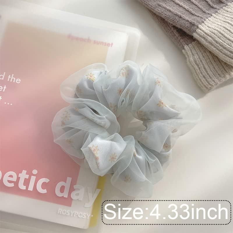Daisy Scrunchies Hair Elastics for Women Girls Organza Hair Scrunchies with Daisy Flower Hair Rubber Bands for Thick Hair Styling Accessories 3 Pcs image number 4