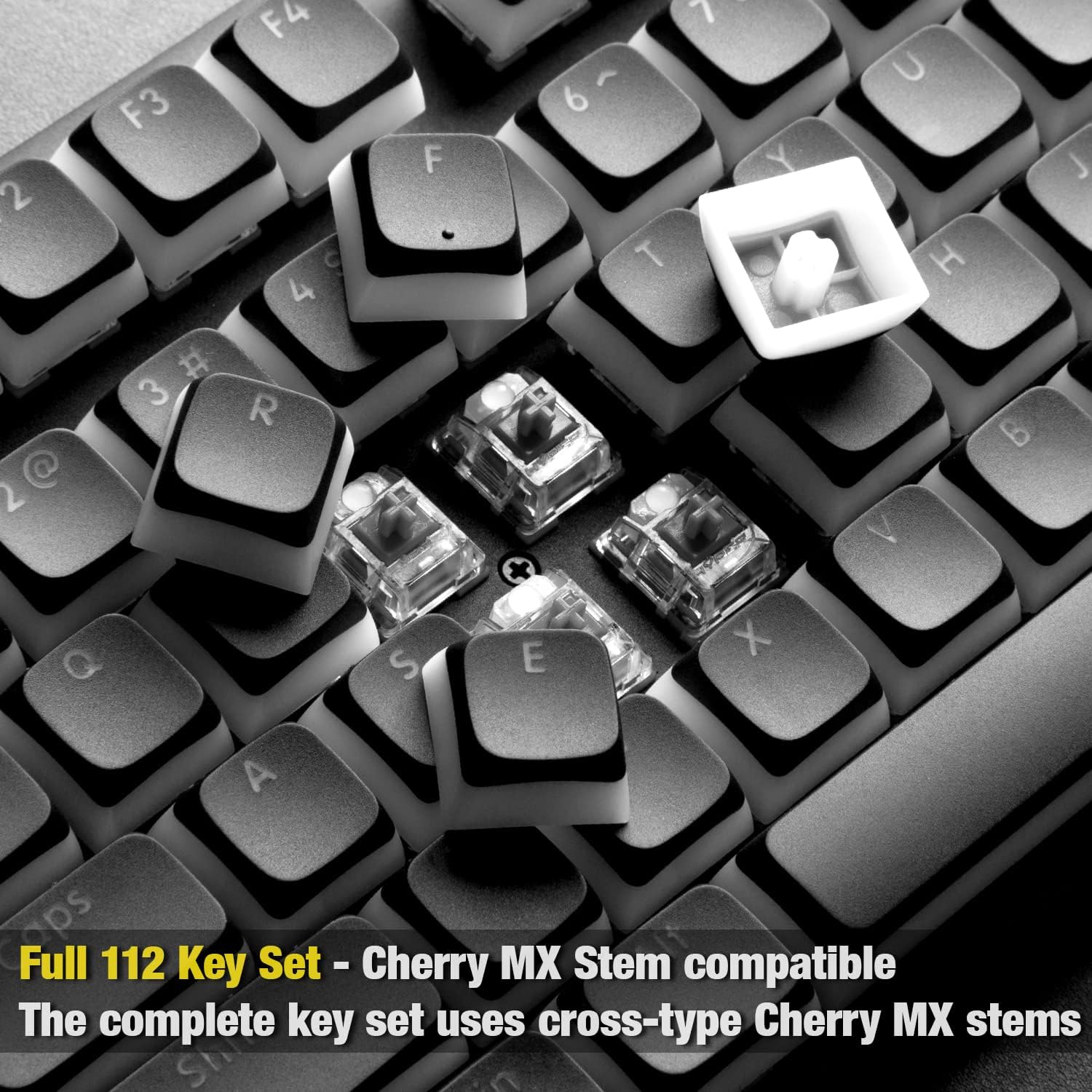 Gunmjo Golf Pudding PBT Doubleshot Keycaps for Gaming Keyboard with Cherry MX Switches, Spherical PBT Keycaps for Backlit Mechanical Keyboard, OEM Profile 111 Keys with 6.25U Space Bar, Black Color - White image number 5