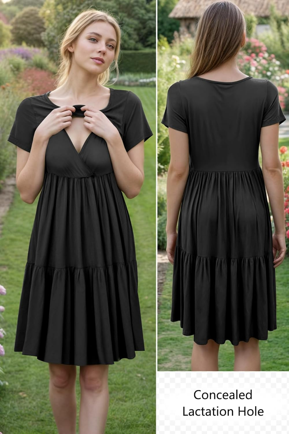 PARNIXS Women'S Summer Nursing Dress Short Sleeve Maternity Knee Length Breastfeeding Dress