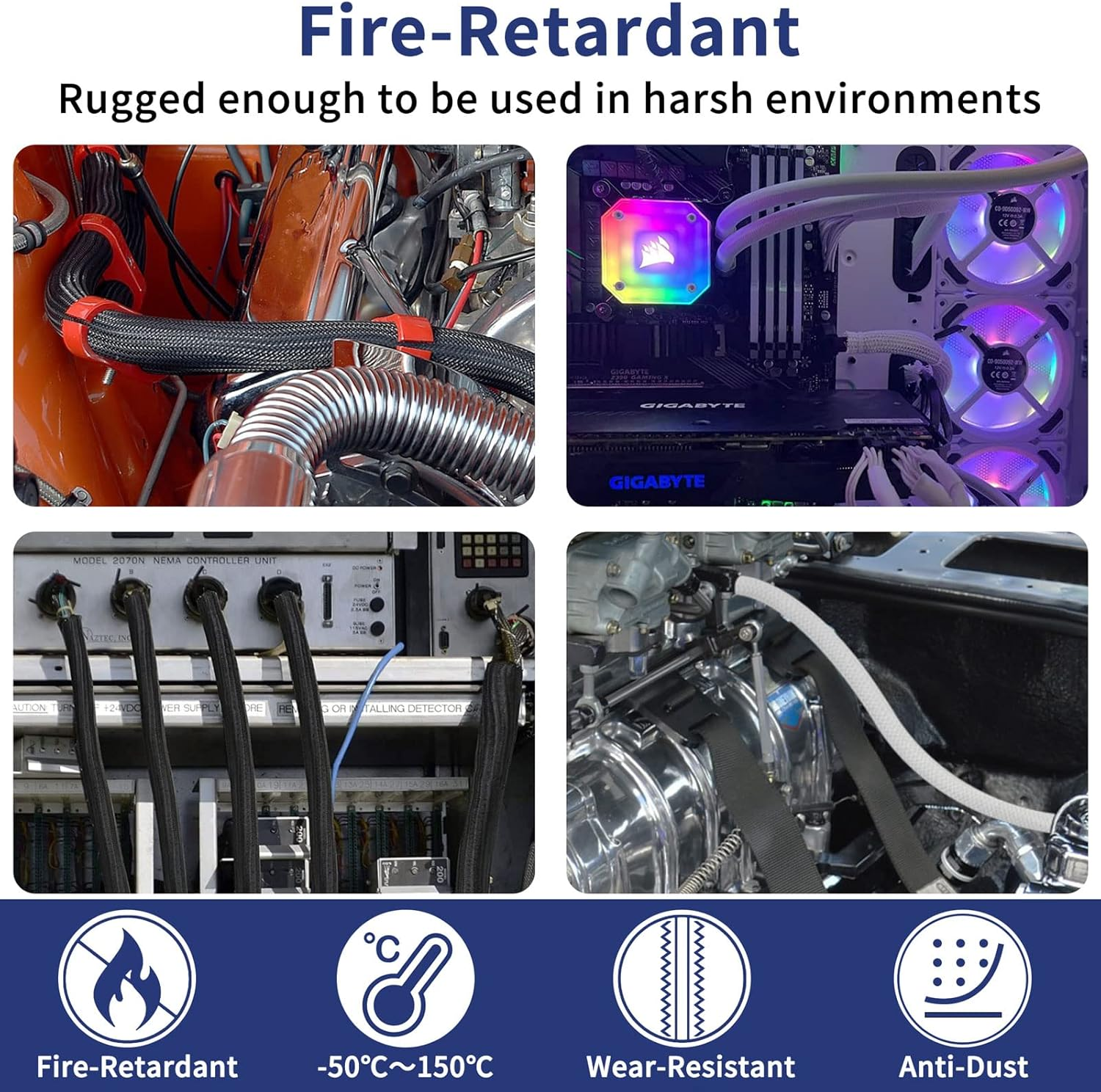 SONATURE Cable Management, 10Ft - 2/3 Inch Wire Loom, Self-Wrap Cable Organiser, Braided Cable Sleeve with 14 Reusable Cable Ties Included, Cord Organiser for Tv/Audio/Pc/Automobile at Home/Office image number 2