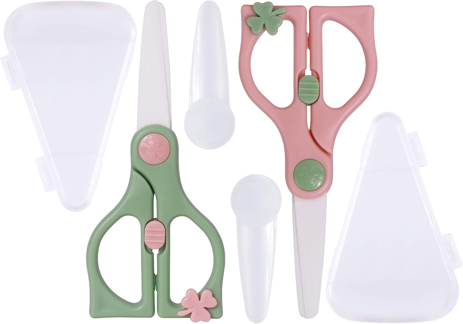 Baby Food Scissors Kicthen Shears,2Pack Portable Healthy Cute Kids Scissors Stainless Steel Scissors with Safety Lock and Storage Case - Ideal for Cutting Meat, Chicken, Vegetables, and Fruits