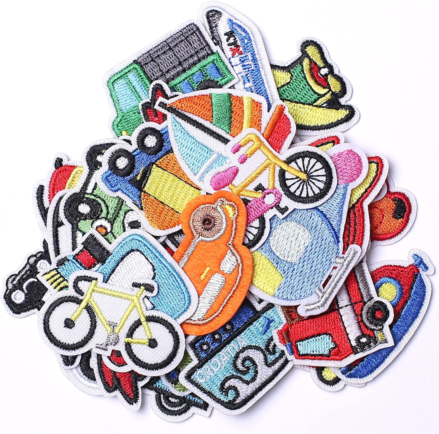 60Pcs Random Assorted Styles Embroidered Patches, Bright Vivid Colors, Sew On/Iron on Patch Applique for Clothes, Dress, Hat, Jeans, DIY Accessories