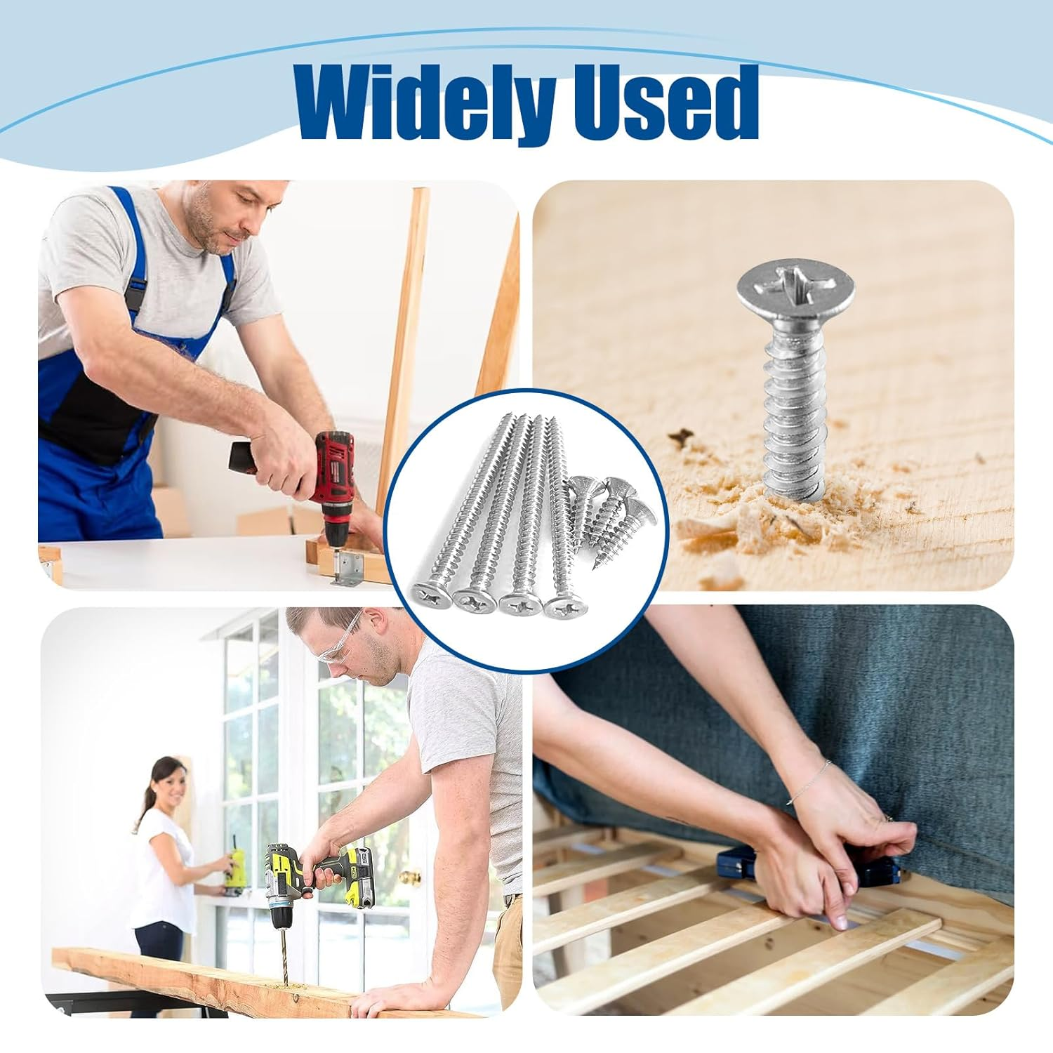 #8&times;5/8&Prime; Wood Screw 350Pcs, 304 Stainless Steel Screws, Flat Head Phillips Fast Self Tapping Screws image number 5