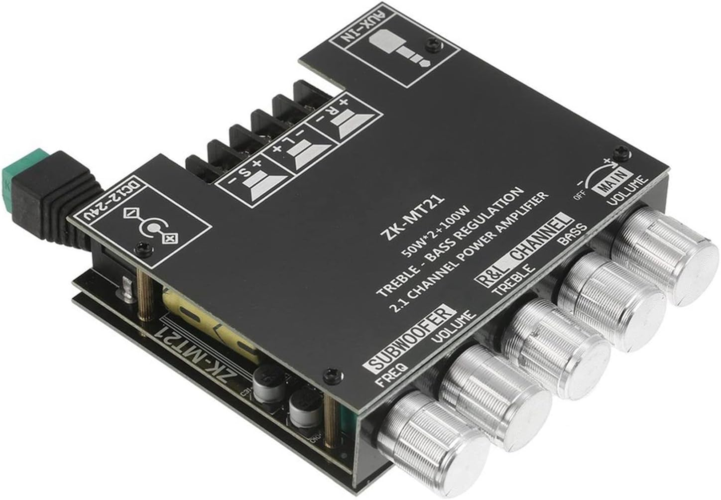 ZK-MT21 2.1 Channel Bluetooth Subwoofer Amplifier Board, 50Wx2+100W DC12-24V, Bluetooth and AUX Input, with Treble and Bass Control, for DIY Bluetooth Speaker image number 3