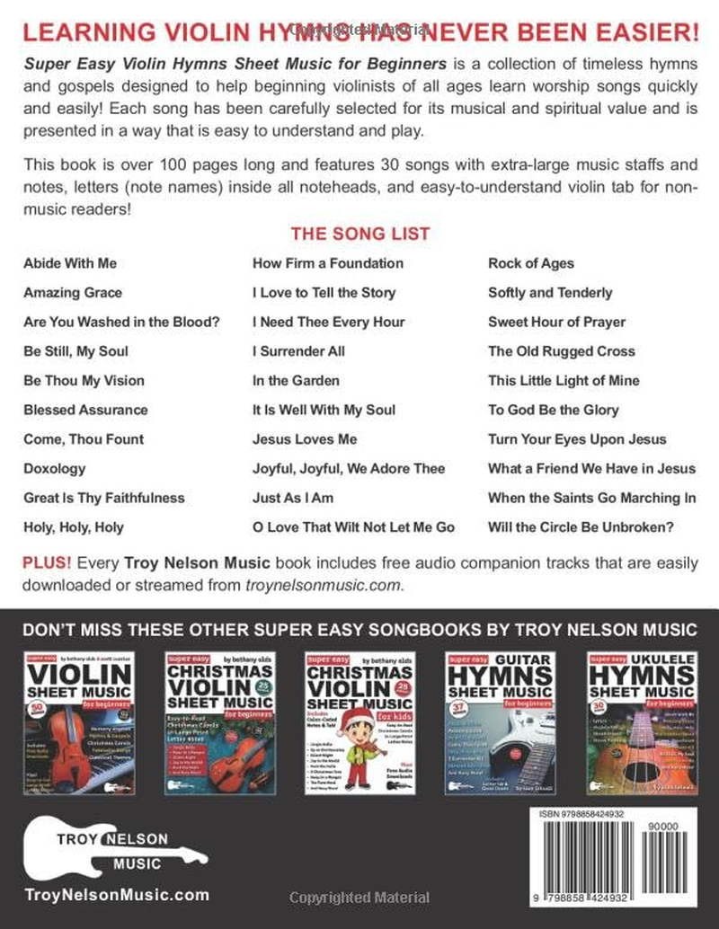 Super Easy Violin Hymns Sheet Music for Beginners: 30 Popular Praise and Worship Songs in Big Letter Notes, Violin TAB + FREE Audio image number 1