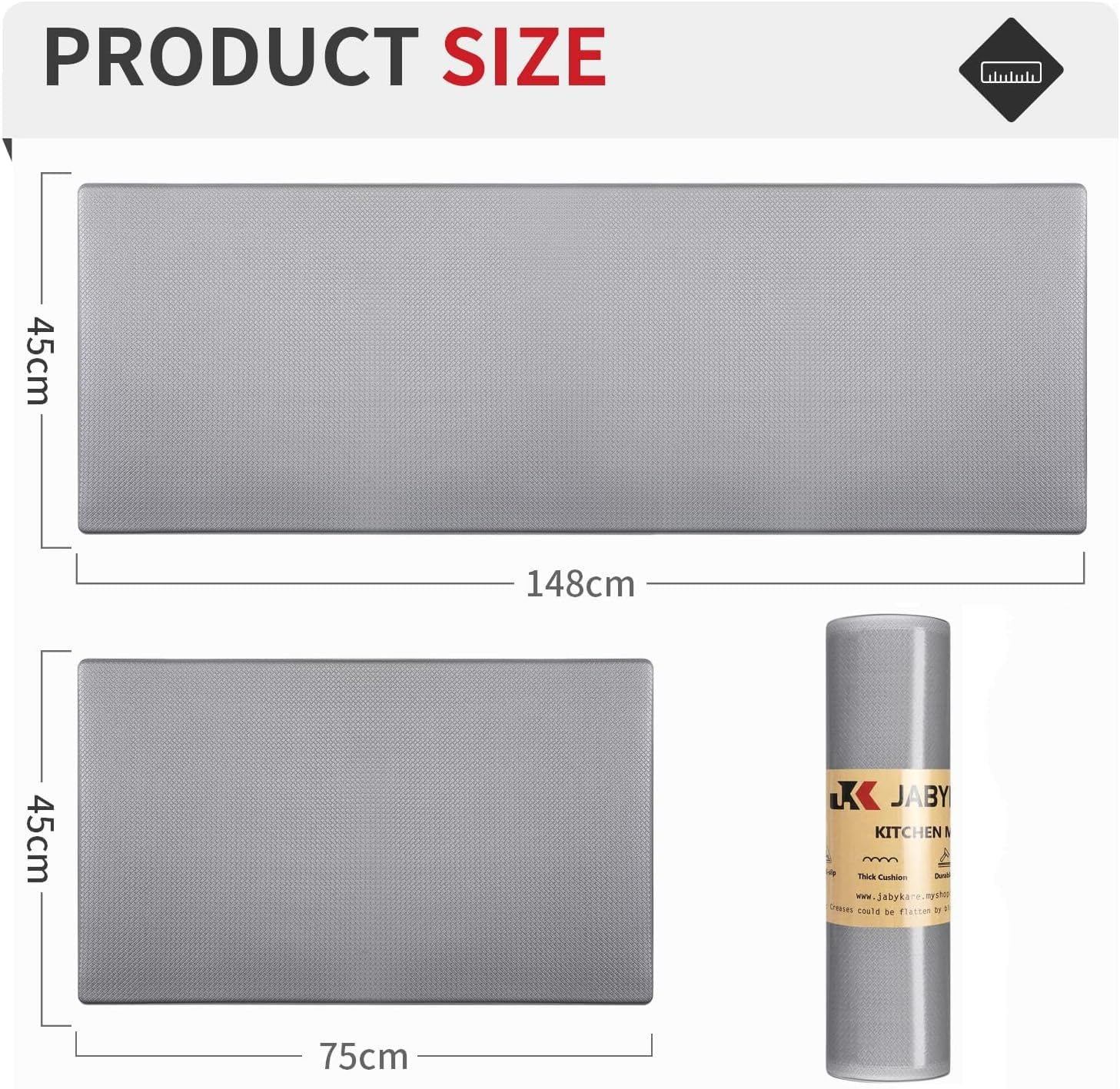 2 Pieces Cushioned Kitchen Floor Mats Non Slip (45X75Cm+45X148Cm), Waterproof Kitchen Rugs and Mats anti Fatigue for Home & Kitchen - Black - Household Edition image number 7