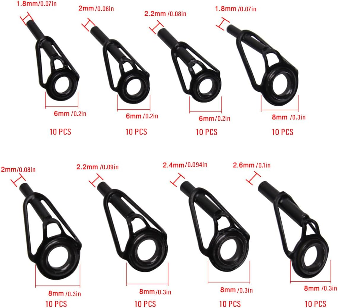 AIMALL 80-Piece Ceramic High-Carbon Steel Rod Guide Eye Rings for Fishing Rod Repair and Accessories, 8 Sizes image number 5