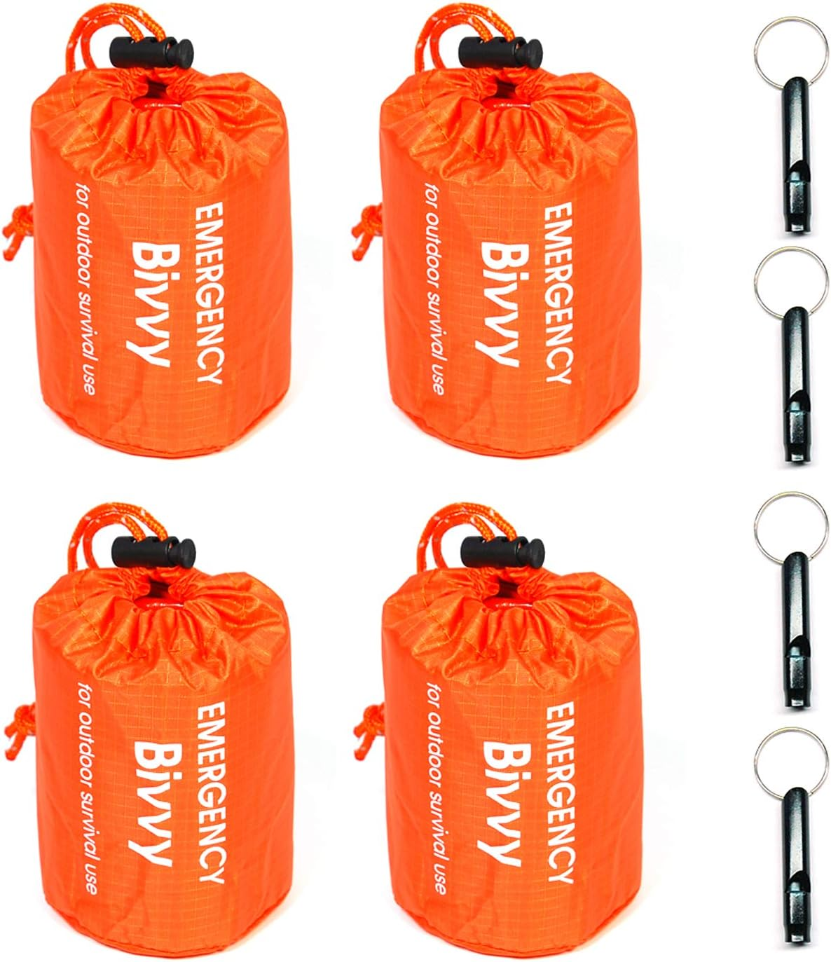 GOGOOD 4 Pack Emergency Bag Survival Bivvy Sack with Whistles, Lightweight Portable Emergency Supplies for Outdoor Camping Hiking Keep Warm after Earthquakes, Hurricanes Disasters image number 1