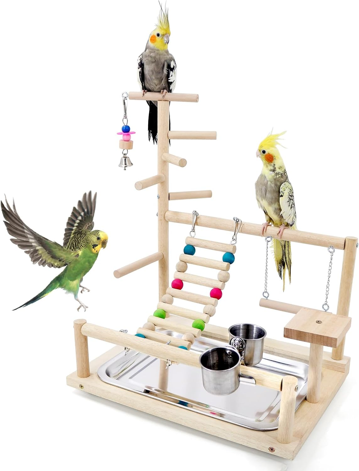 Bird Playstand Cockatiels Playground Perch Stand Parrot Play Gym for Parakeets Conures Parrotlets and Finches, Easy Assembly Includes Colorful Toys and Perch 1Ladder with Platform image number 3