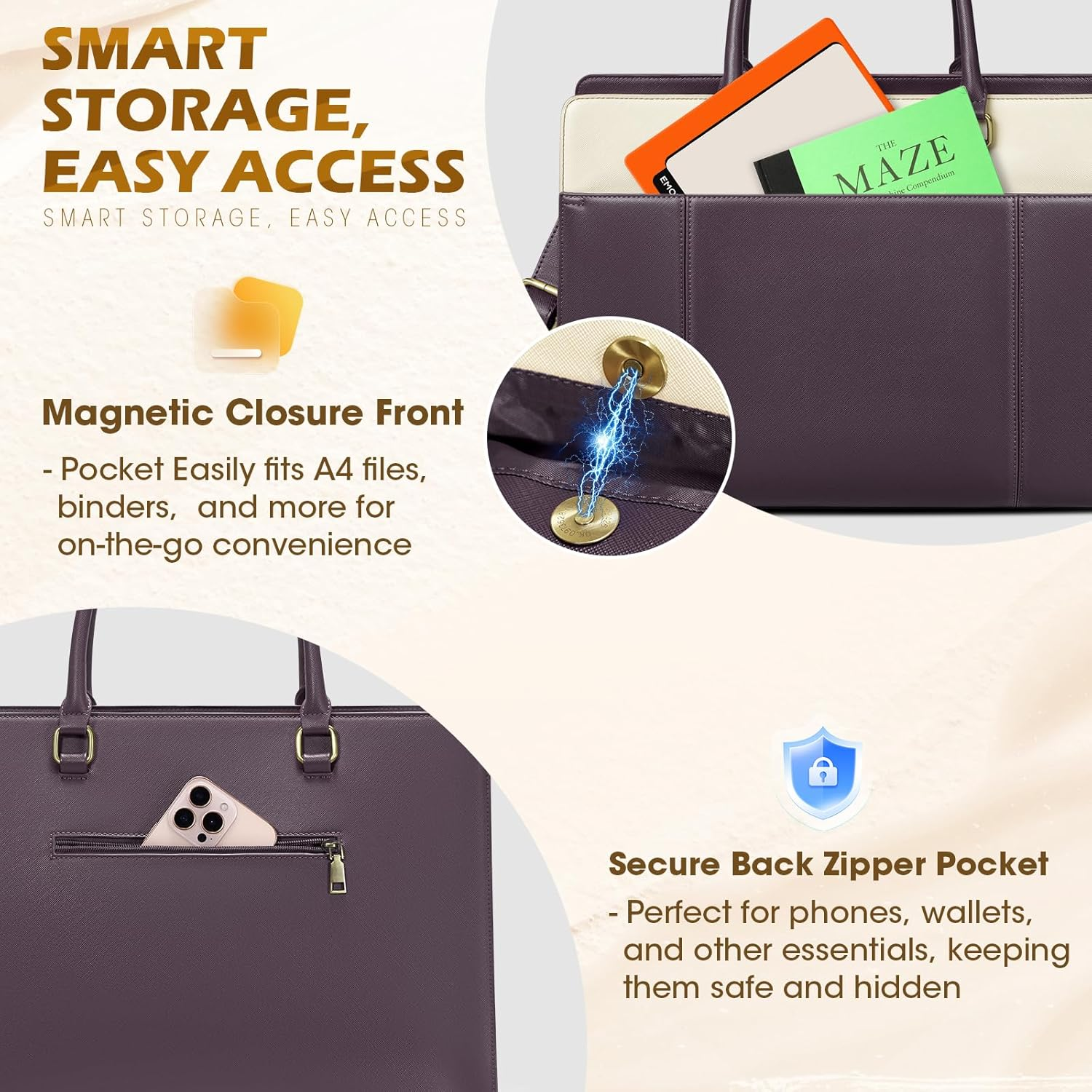 RAINSMORE Laptop Bag for Women 15.6 Inch with Clutch Purse, 15.6 Inch image number 6