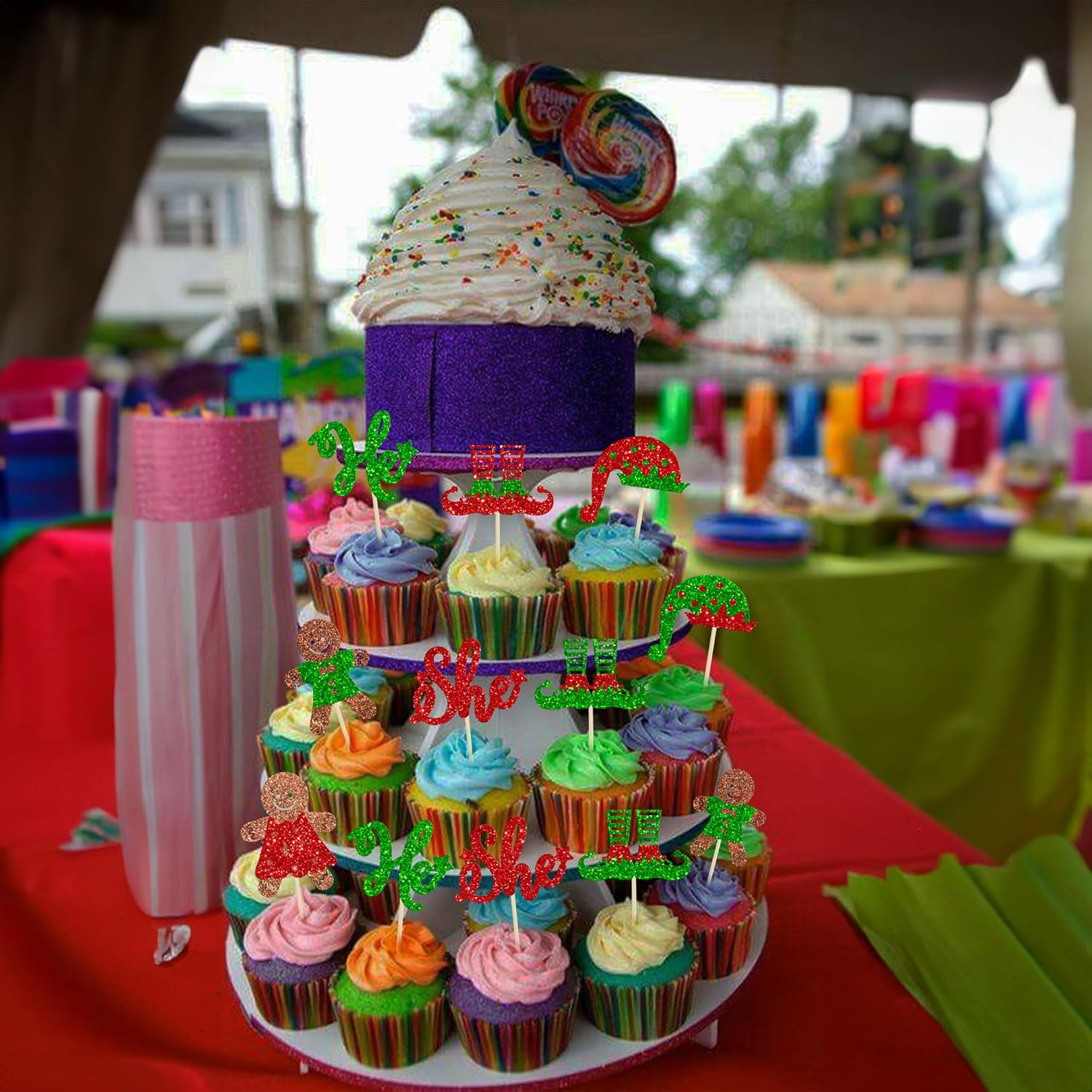 Gyufise 24Pcs Gingerbread Christmas Cupcake Toppers Glitter Gingerbread He or She Cake Topper Decorations for Christmas Theme Baby Shower Kids Birthday Party Supplies image number 2