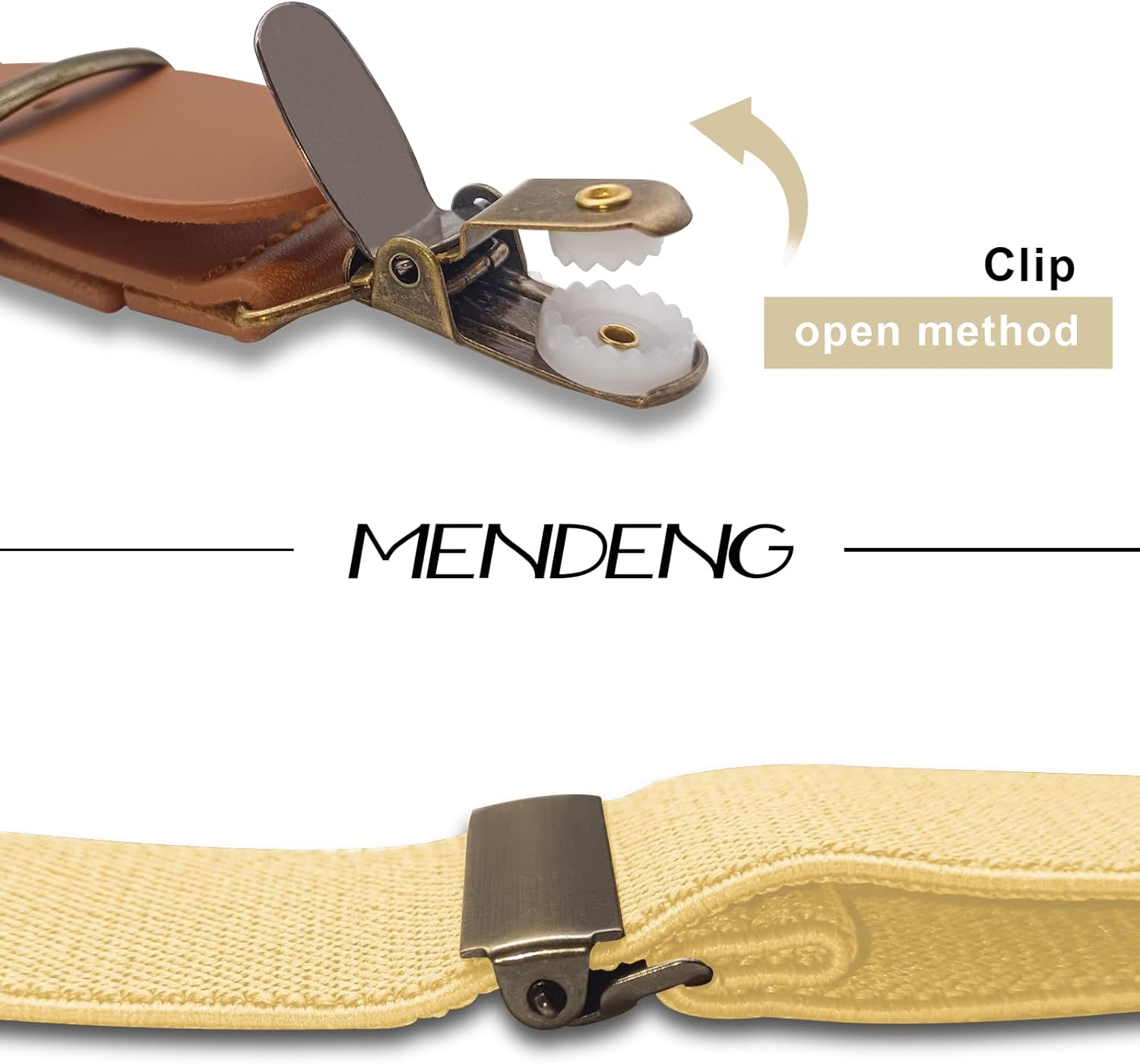MENDENG Suspenders for Men Solid Color Adjustable Braces X Back Shoulder Straps - 4 Clips/Beige image number 3