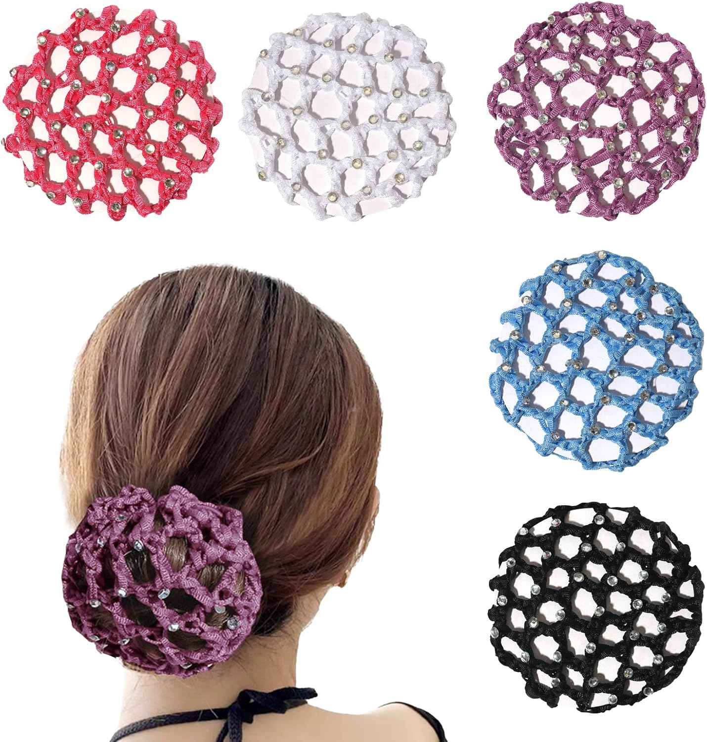 Zcbzbn Hair Nets 5 Piece Nets Ballet Hair Nets Hairstyles with Hair Nets Glitter Crystal Hair Nets Ballet Hair Nets for Girls Hair for Art Gymnastics Figure Skating Ballet image number 1