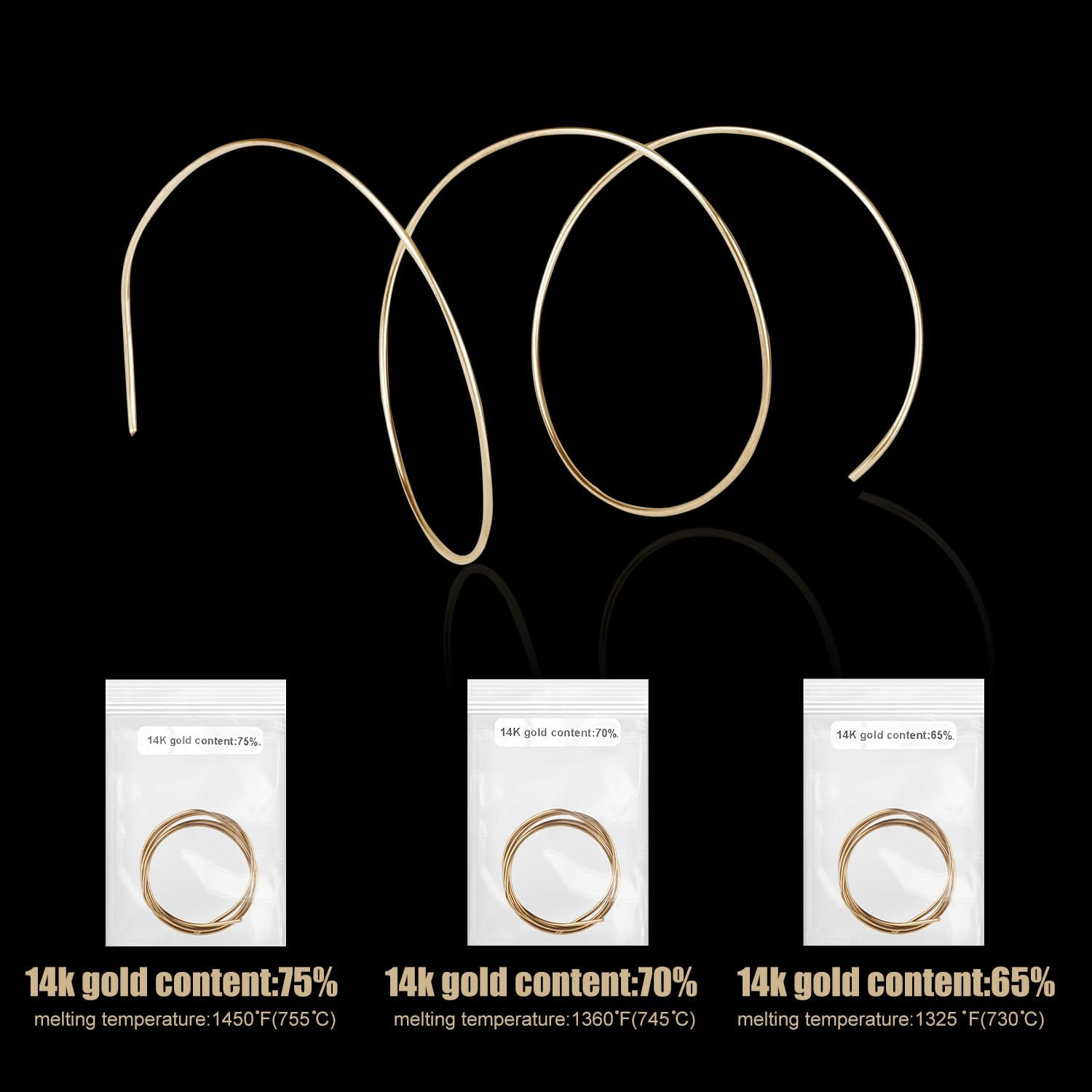 3Pcs 14K Gold Solder Wire for Jewelry Making, 6.3 Inch Long Easy Solder Gold Solder Flux for Jewelry Repair Electronics Plumbing (Melting Temperature 1325&deg;F, 1360&deg;F, 1450&deg;F) image number 3