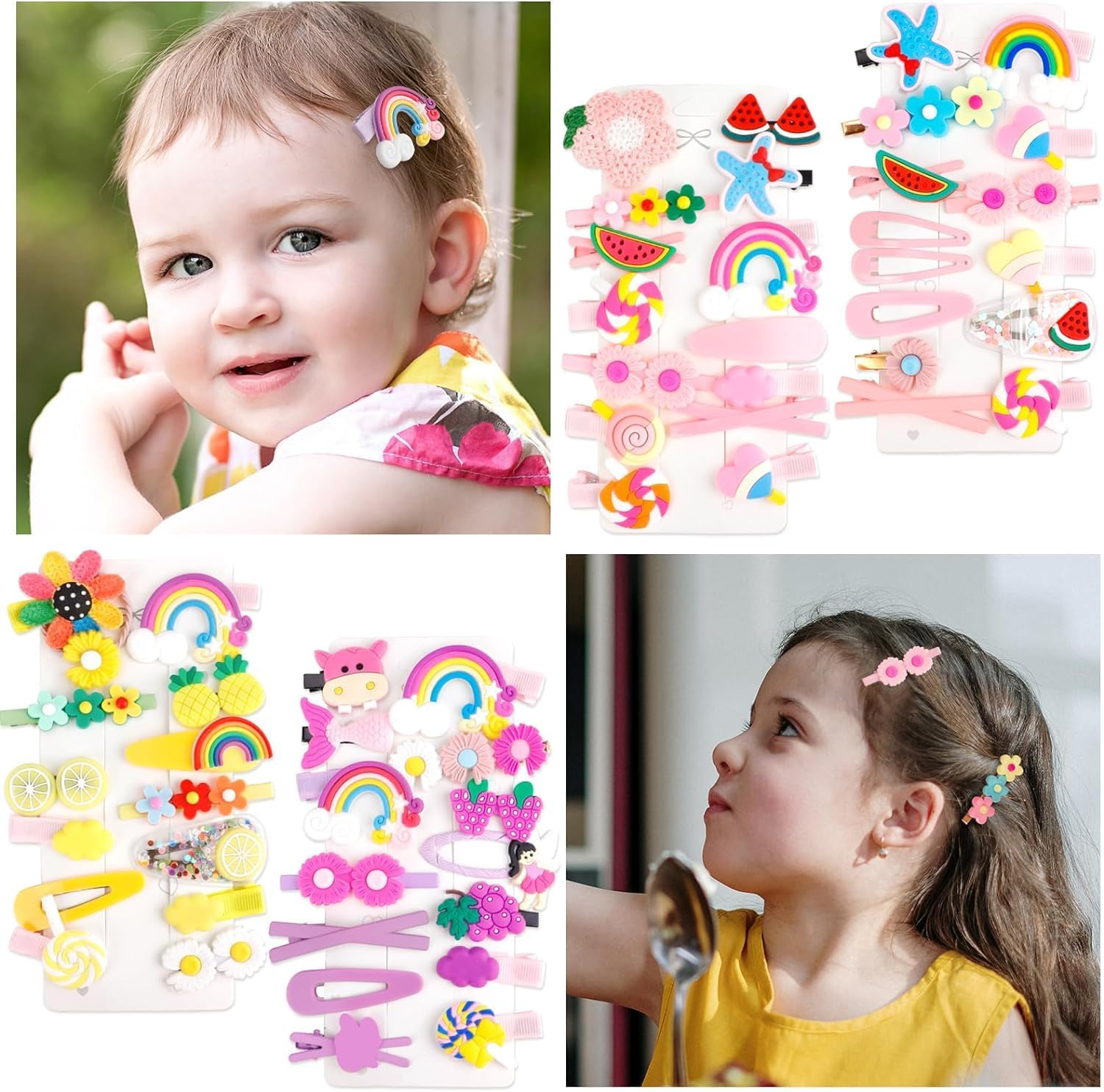 Cute Fashion Girl Rainbow Candy Flower Fruit Set Hair Pins Hair Barrettes Set, 50Pcs Flower Candy Fruits Rainbow Cute Hair Clip,Cute Hair Barrettes Pins Colorful Rainbow Flower Fruit Cute Hair Clip image number 3