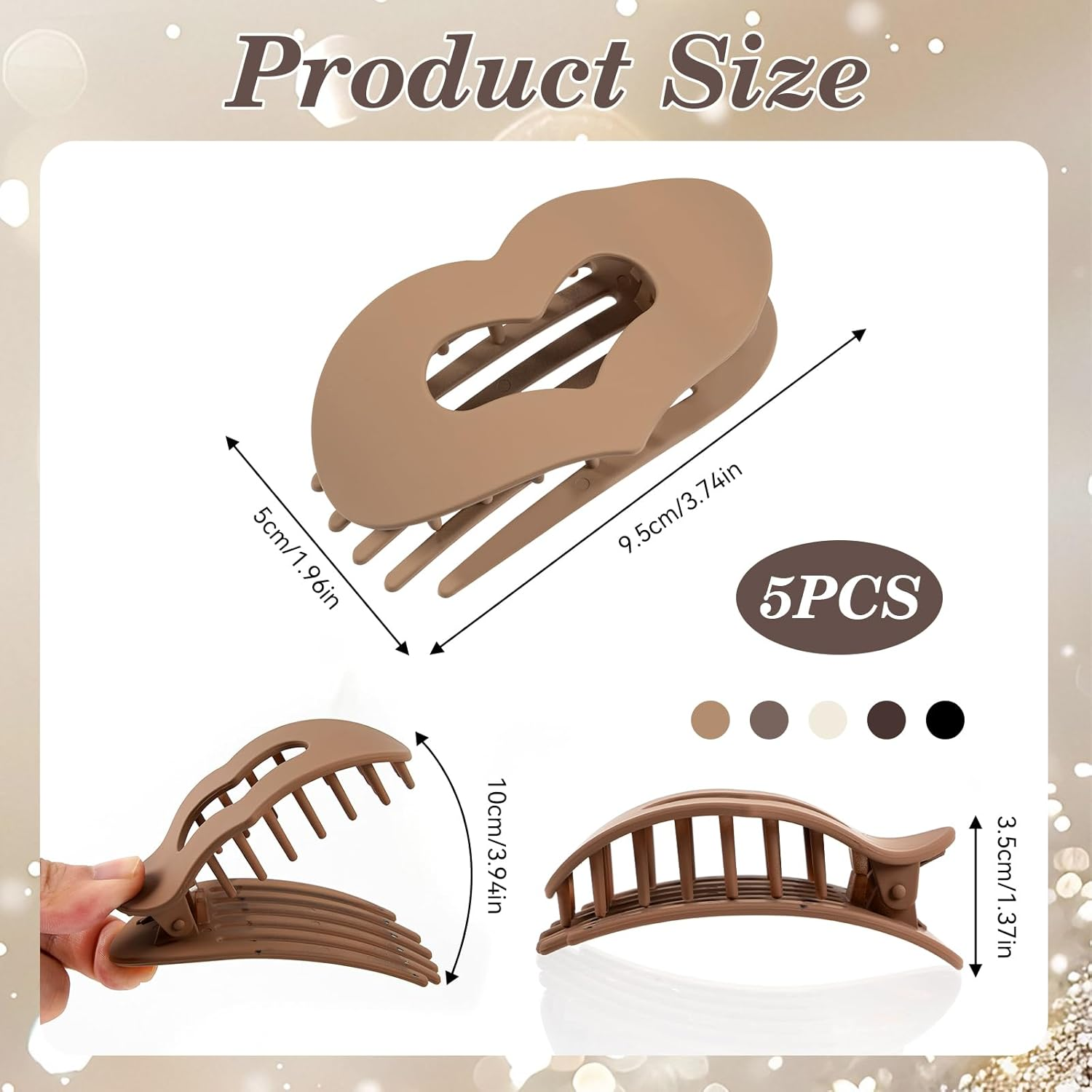 Leikedun Heart Hair Clips Women'S Flat Pack of 5 Hair Clips with Double Heart Design for Fine & Thick Hair, Matte Hair Clips for Women Girls image number 4