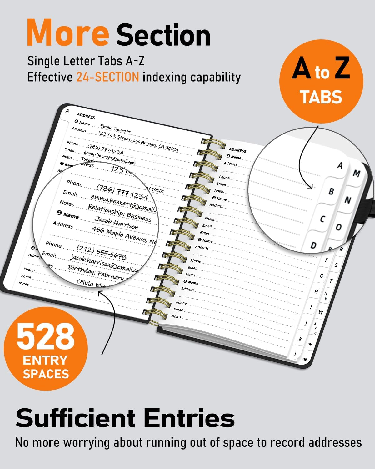 WEMATE Spiral Address Book with Alphabetical Tabs, Leather Password Book, Address Organizer Telephone Notebook Journal Keep Contact Safe Hardcover Large Print for Seniors Home Office 5.8&Prime;&times;8.2&Prime;, Black - Green image number 5