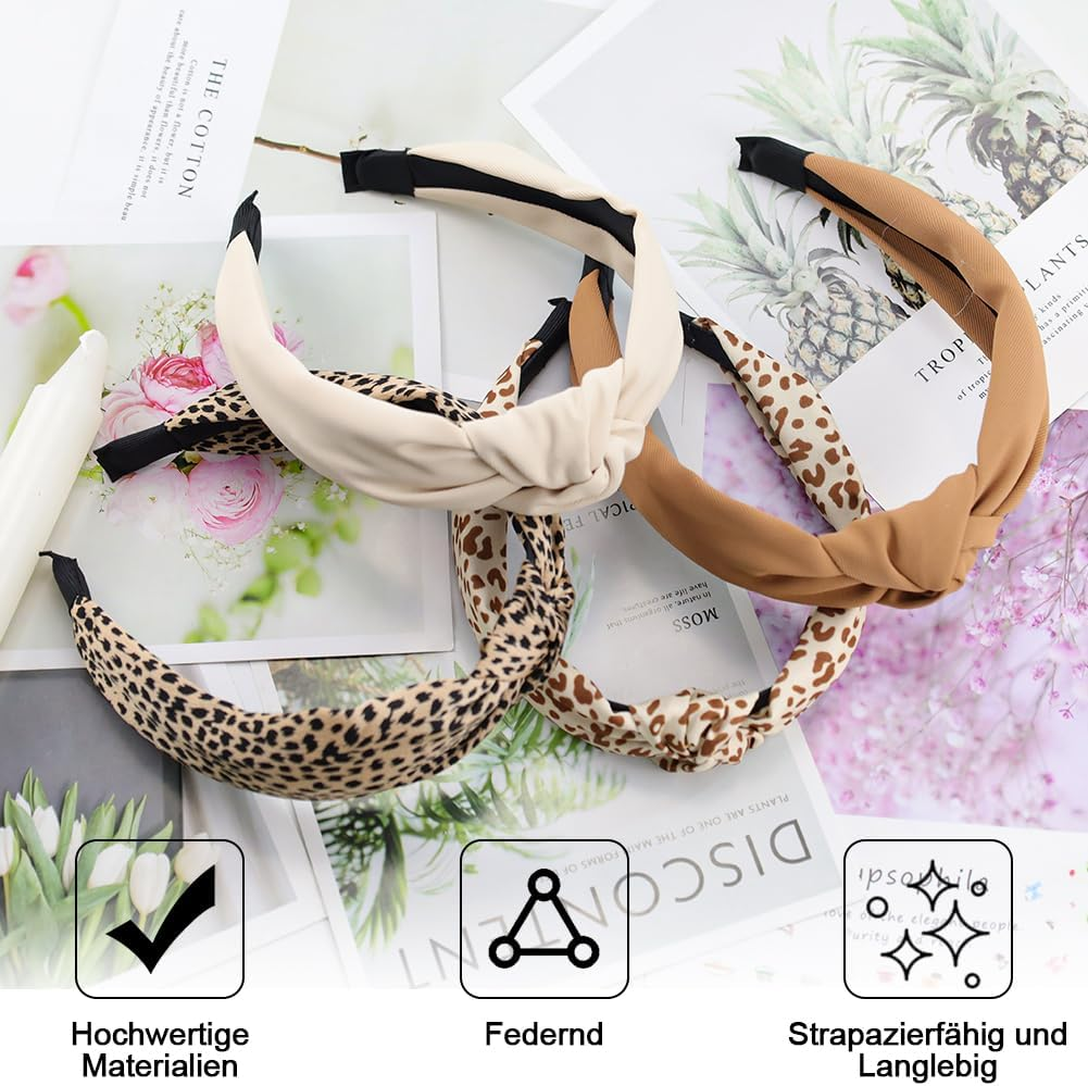 Tyafzzn Pack of 4 Headbands for Women, Elastic Headbands, Cute Headband Girls, Leopard Print Headband, Wide Knot Hairband, Non-Slip, Fashionable image number 5