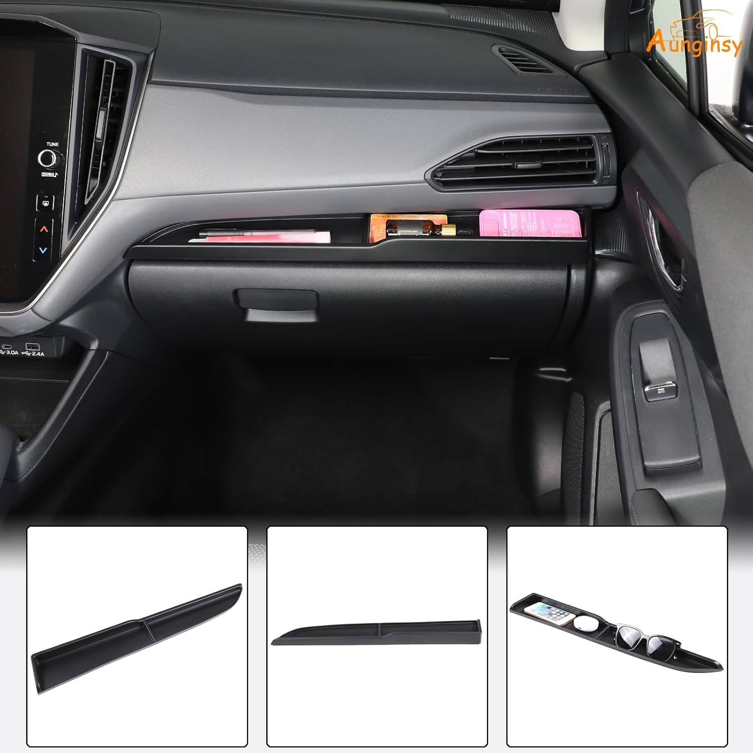 Aunginsy Passenger Dashboard Organizer Tray Compatible with Subaru Crosstrek 2024 2025 & WRX 2022-2024 Center Console Dashboard Table Tray Passenger Co-Pilot Side Storage Box Tray ABS Accessories image number 2