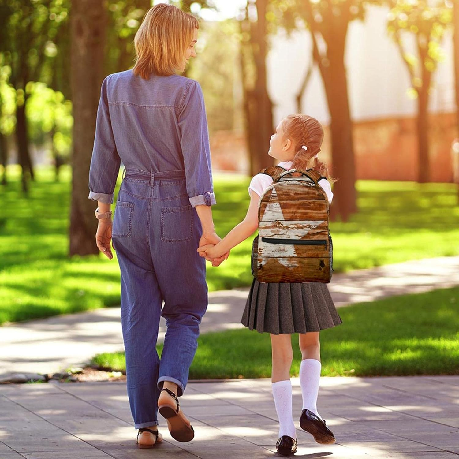 Faded Wood and Star Backpack Students Shoulder Bags Travel Bag College School Tote Backpacks image number 5