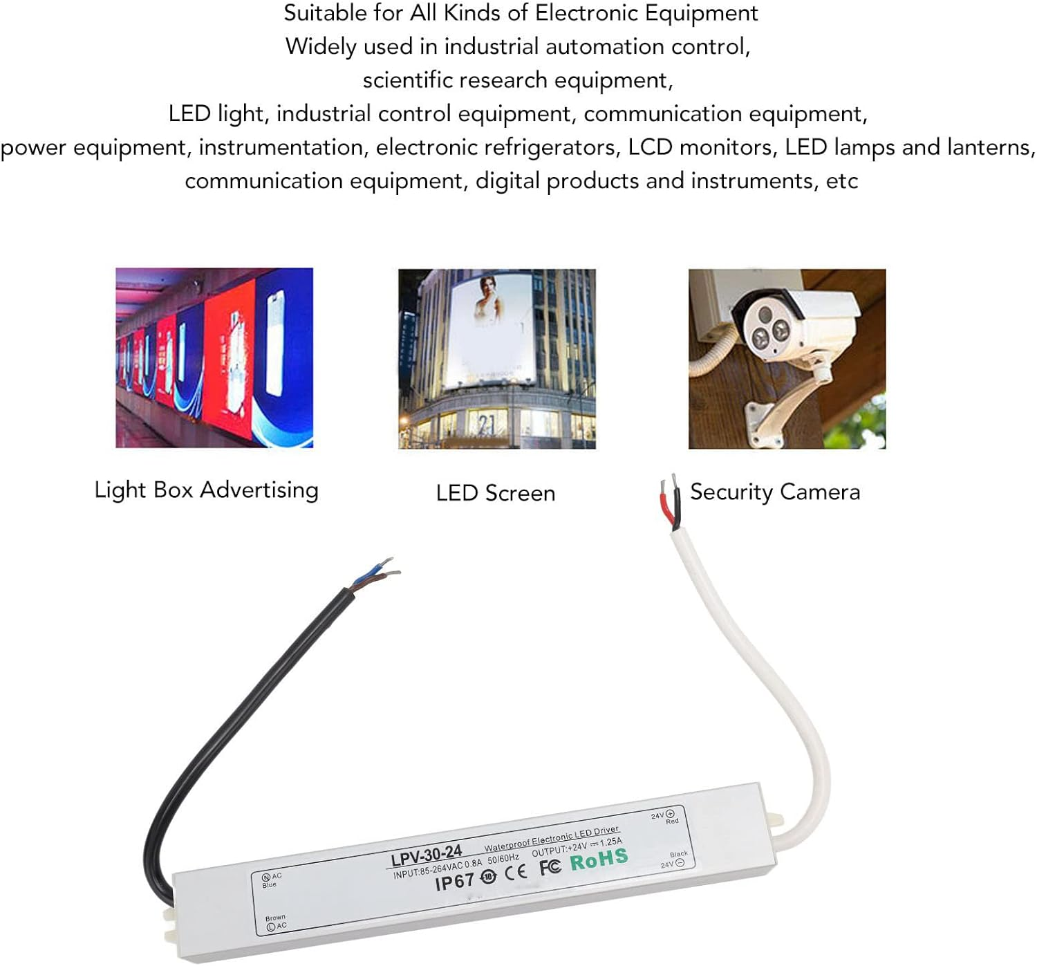 LED Driver, 24V Low Voltage Output Power Supply Transformer Adapter, IP67 Water Proof Low Voltage Transformer, for Lamp Security Camera 85‑264V (LPV-20W-24V 0.84A) (LPV-30W-24V 1.25A) image number 6