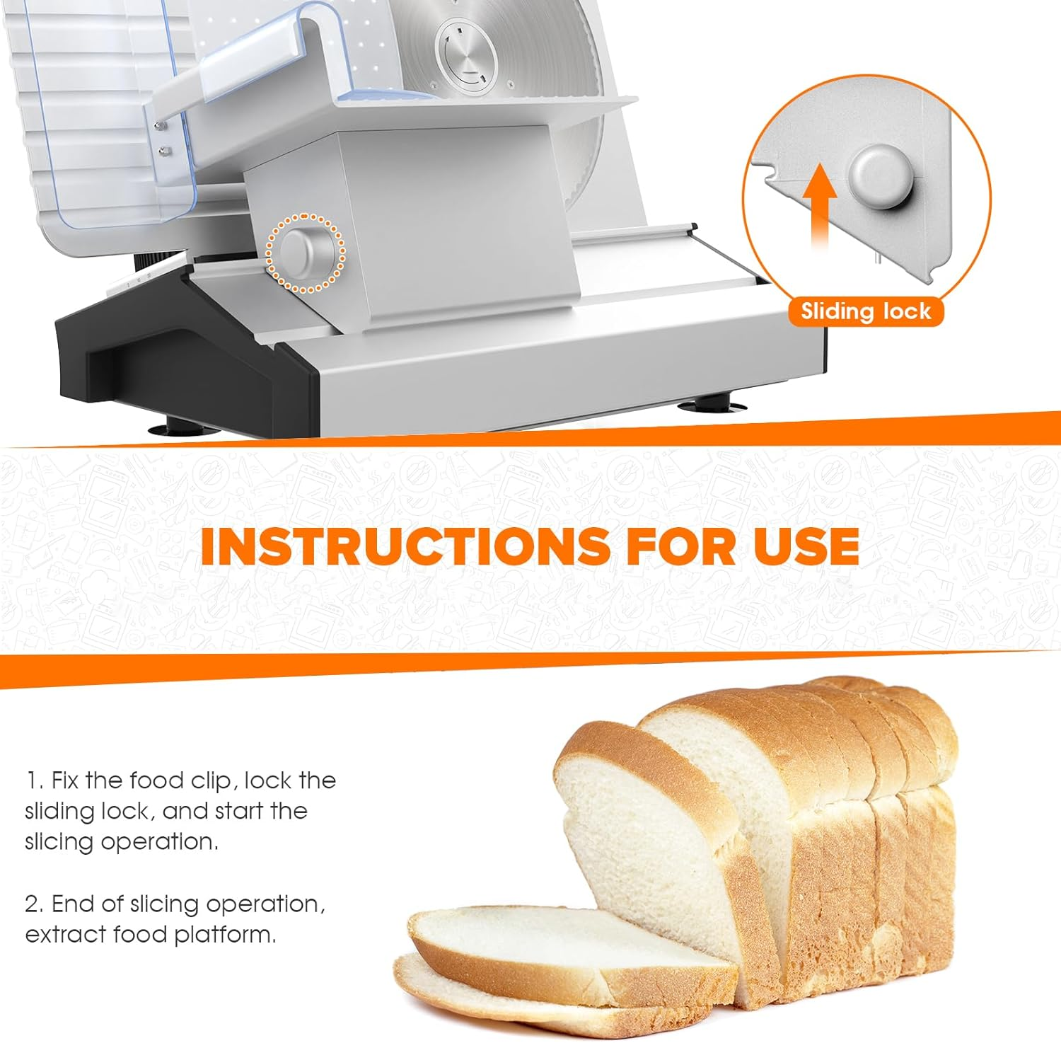 ADVWIN Meat Slicer, Electric Food Slicer with 8.6" Removable Stainless Steel Blade & Food Carriage, 0-20Mm Adjustable Thickness Upgraded Meat Slicer, Cheese Fruit Vegetable Bread Food Slicer image number 4