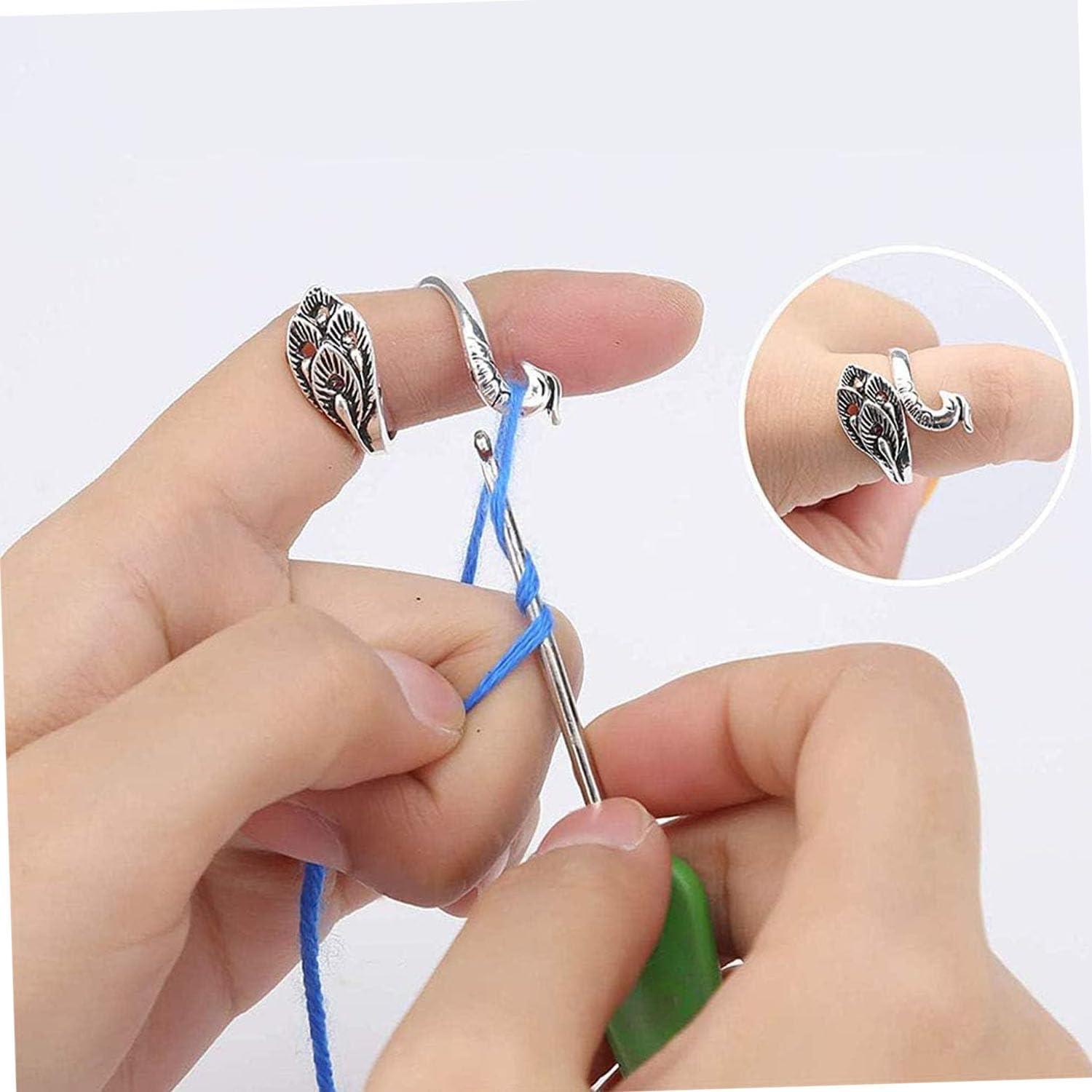 4Pcs Knitting Crochet Loop,With Animal Shape Open Finger Ring,Adjustable Knitting Crochet Loop Ring,Finger Yarn Guide,With Animal Shape Open Finger Ring image number 5