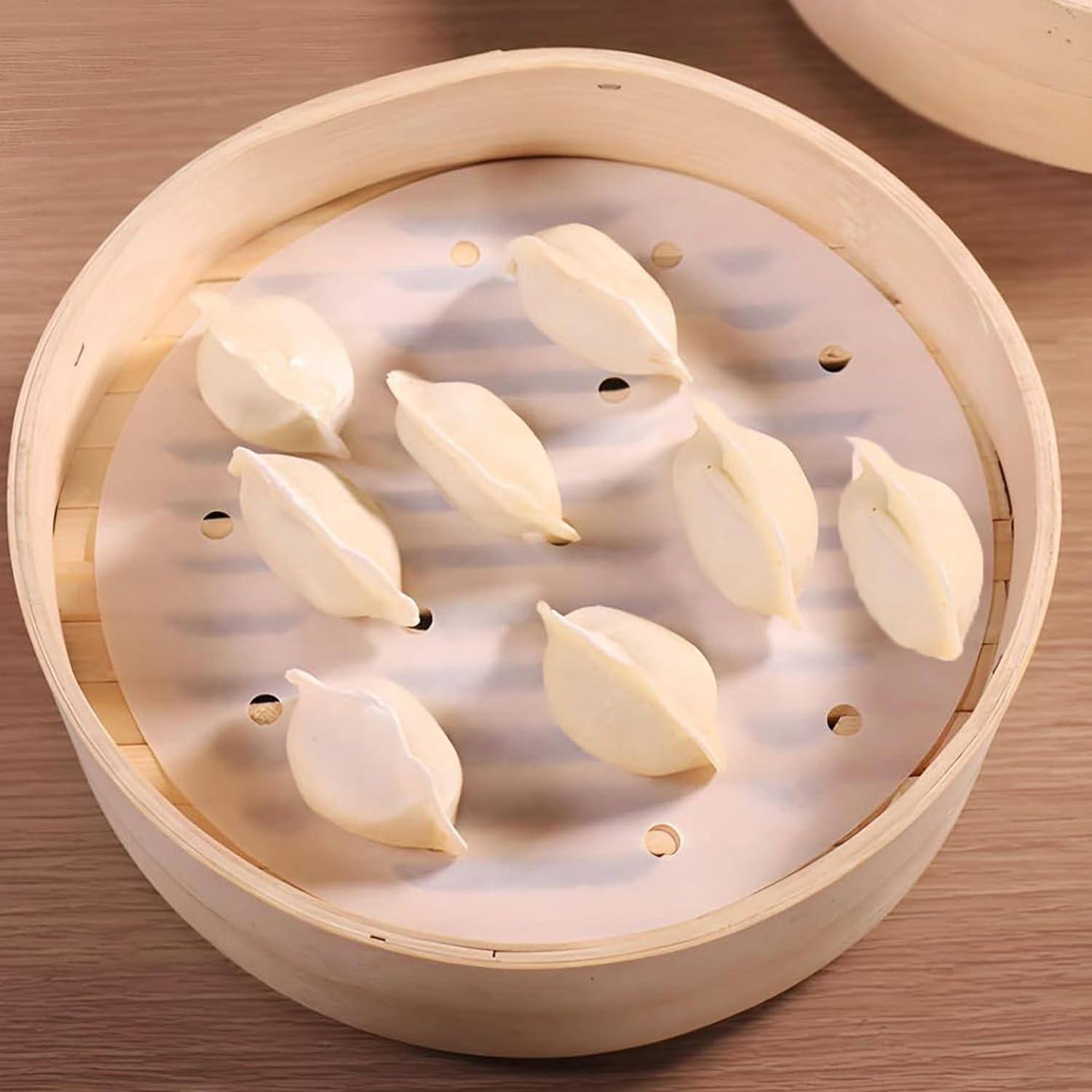 200Pcs round Bamboo Steamer Pieces of Dumpling Paper,10In/25.4Cm Steamer Liner with Holes, Paper Parchment Paper for Air Frying and Baking image number 5