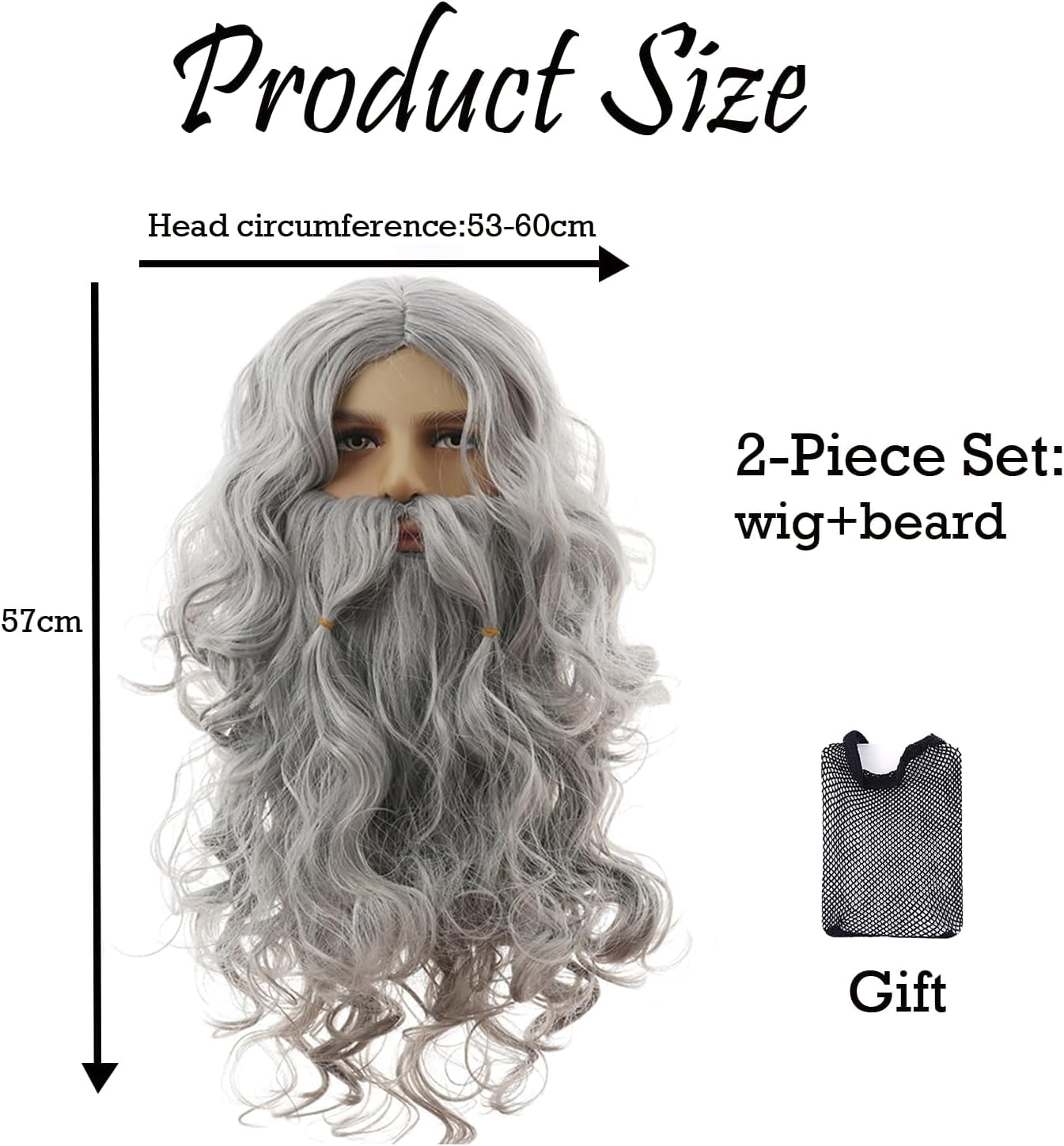 3Pcs Long Gray Wig for Men Costume with Wig Cap and Beard Men&rsquo;S Cosplay Synthetic Layered Hair Wigs Silver Man Wig for Adults Men'S Wig for Costumes Cosplay Christmas Halloween Carnival Parties Anime image number 5