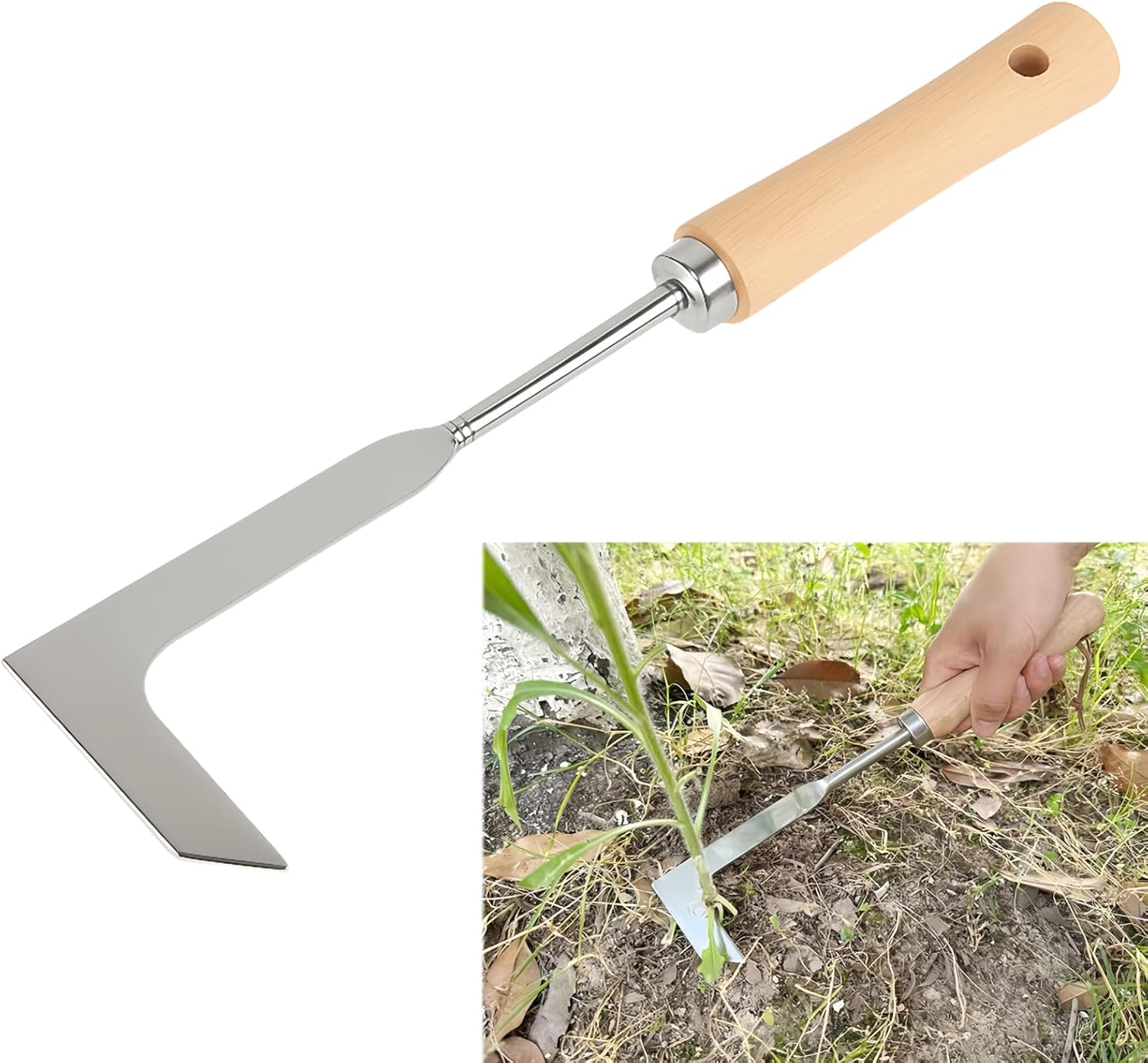 Vidsmow 30Cm Weed Removal Tool with Ergonomic Wood Handle, Serrated Edge Stainless Steel Weed Puller for Efficient Weeding in Gardens, Patios, and Paving image number 1