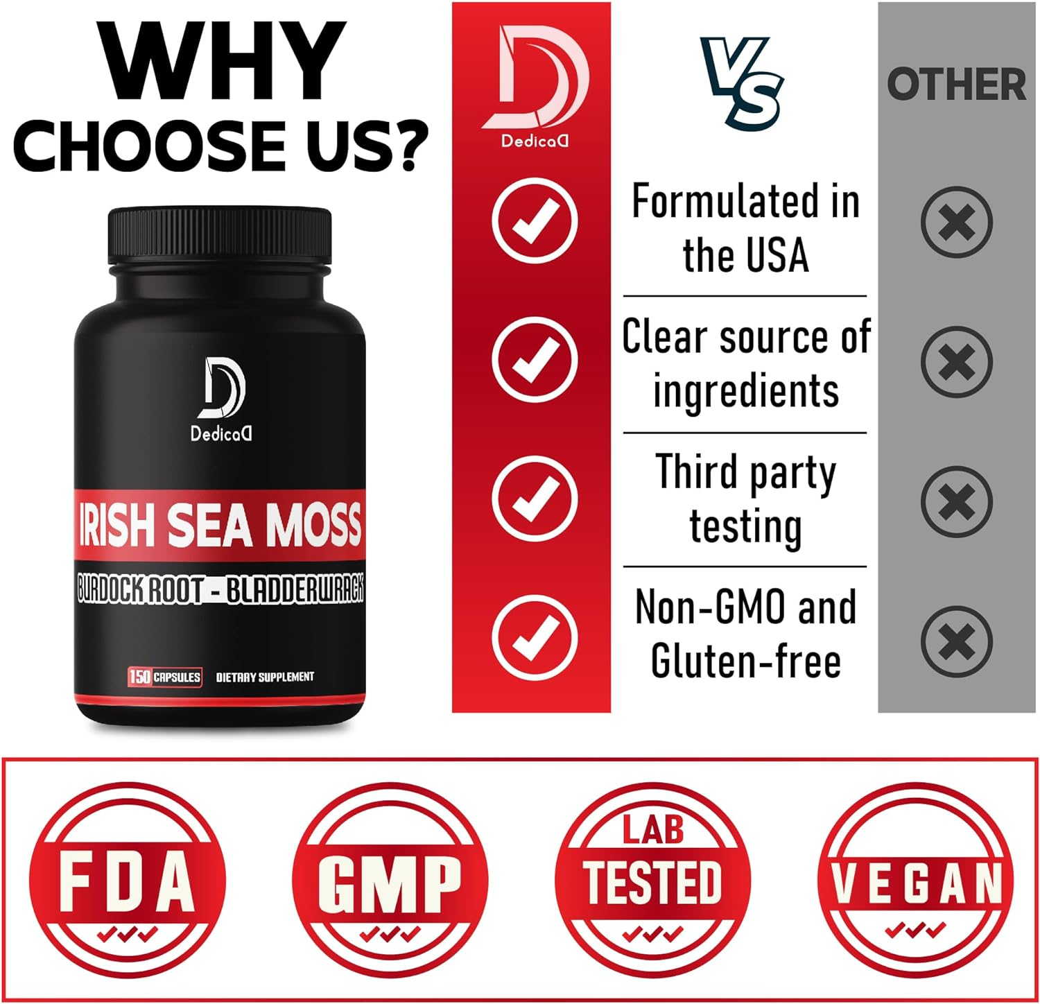 Sea Moss Capsules 2400Mg W. Burdock Root & Bladderwrack - Irish Sea Moss Raw, Sea Moss - 150 Capsules image number 6