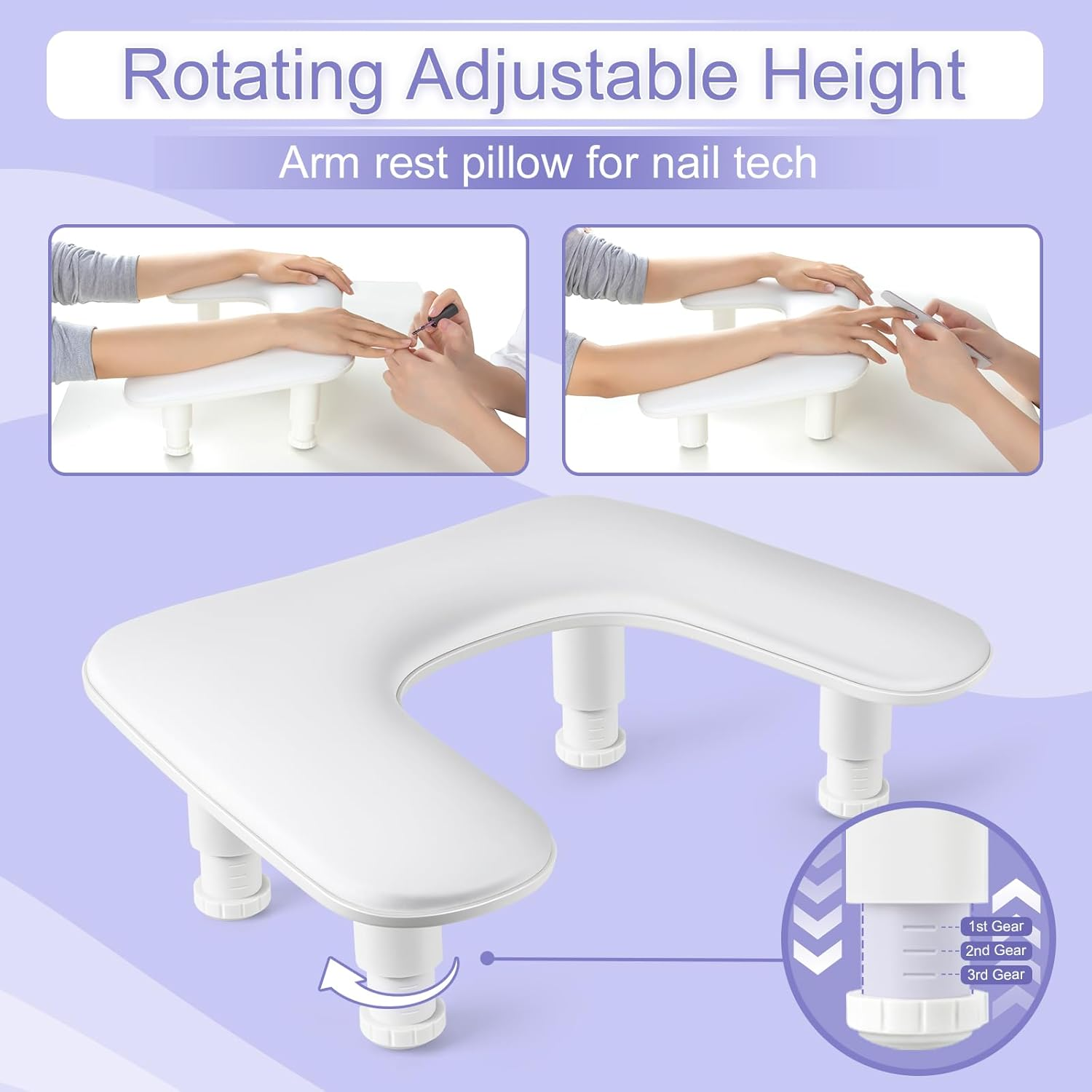 Madenia Arm Rest for Nail Tech: Adjustable Height PU Leather Nail Rest Stand, U-Shaped Professional Manicure Hand Rest Pillow for Acrylic Nails Salon Home Use White image number 3